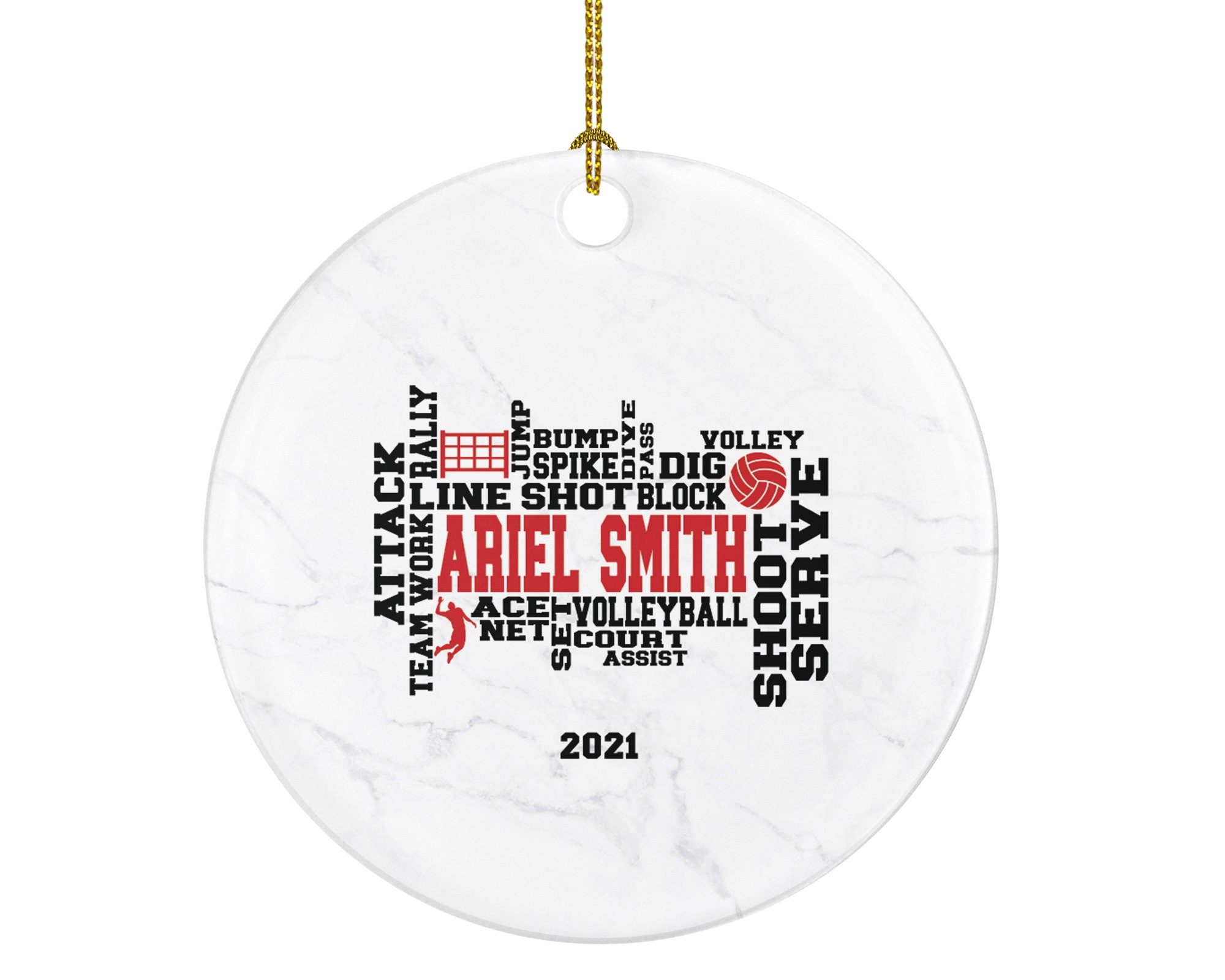 Volleyball Team Player Sports Christmas Ornament, Coach Gift Game Playing Personalized Gamer Custom Ball with Name Fan Hobby