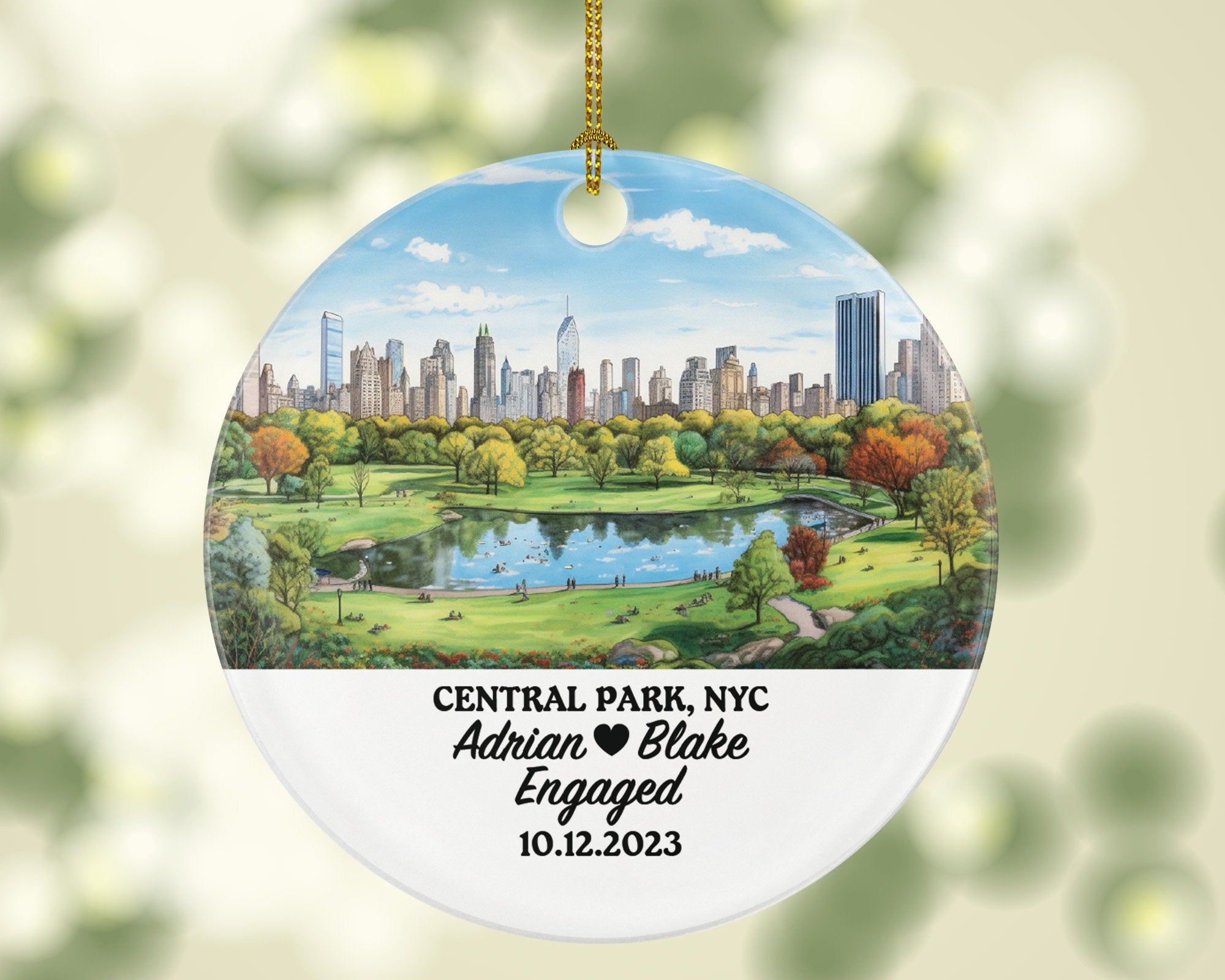 Central Park New York Christmas Ornament Personalized - Engaged Married Family Together Couple Travel Honeymoon Wedding Engagement Marriage