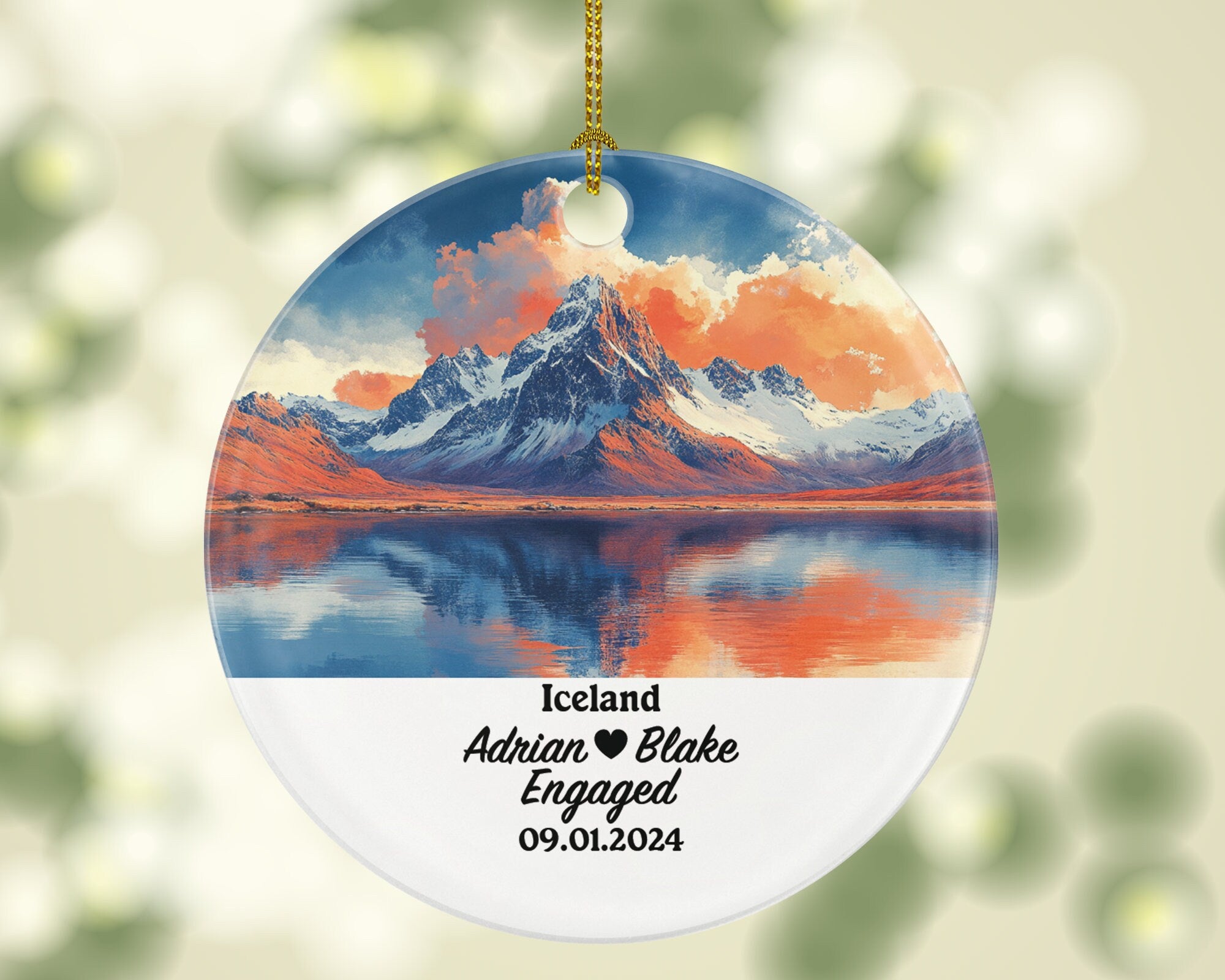 Iceland Christmas Ornament Personalized - Iceland Engaged Married Family Together Couple Travel Honeymoon Engagement Marriage