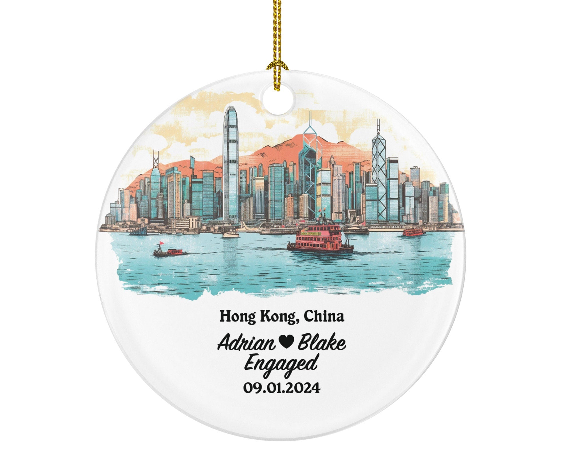 Hong Kong Christmas Ornament Personalized - Engaged Married Family Together Couple Travel Honeymoon Engagement Marriage