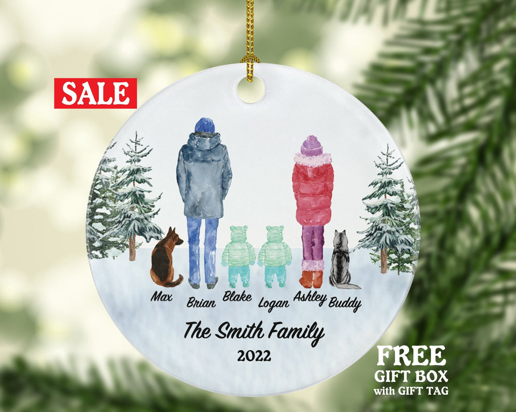 Twins Family with Pet Christmas Ornament - Mommy and Daddy New Babies Parents As Mother Father Mom Dad Gift Kid Child Our First