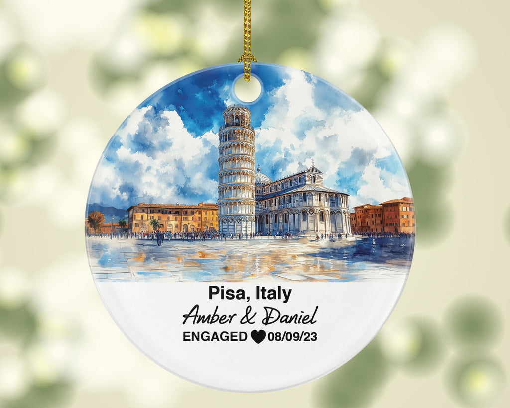 Custom Italy Pisa Ornament, Piazza dei Miracoli, Arno River, Personalized Couple Gift, Celebrate Wedding, Engagement, Honeymoon