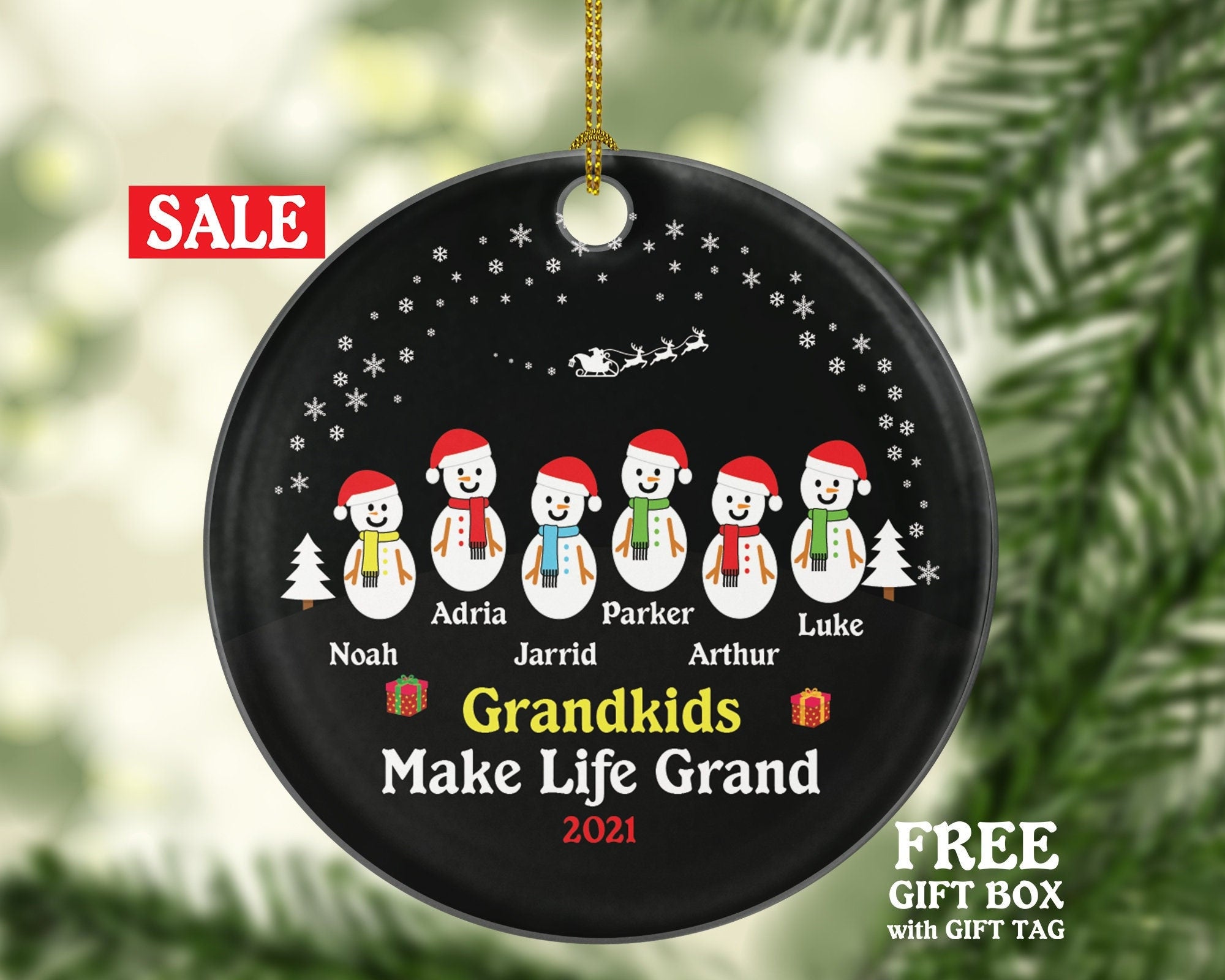 Personalized Grandkids Christmas Ornament - Grandkids Make Life Grand - Grandchildren Ornament - Custom Christmas Ornament for Grandparents