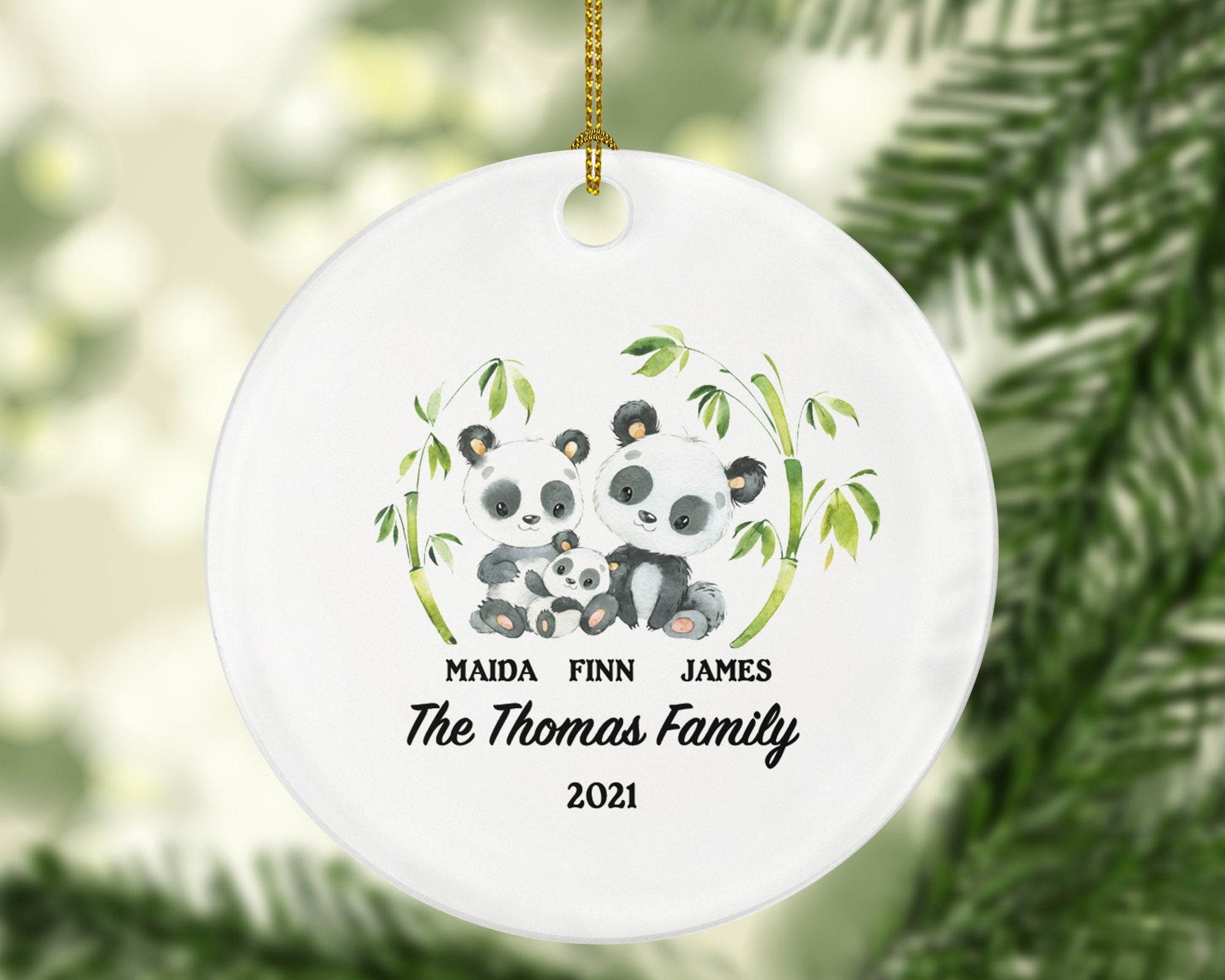 Family of 3 Christmas Ornament Personalized - Panda Family Parents Mother Father Child Girl Boy Mom Dad Gift