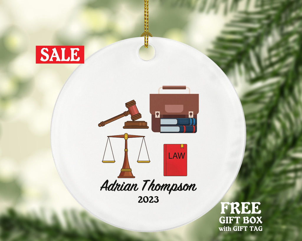 Law Judge Christmas Ornament Personalized - Custom Gift for Attorney at Lawyer Justice Equal Crime