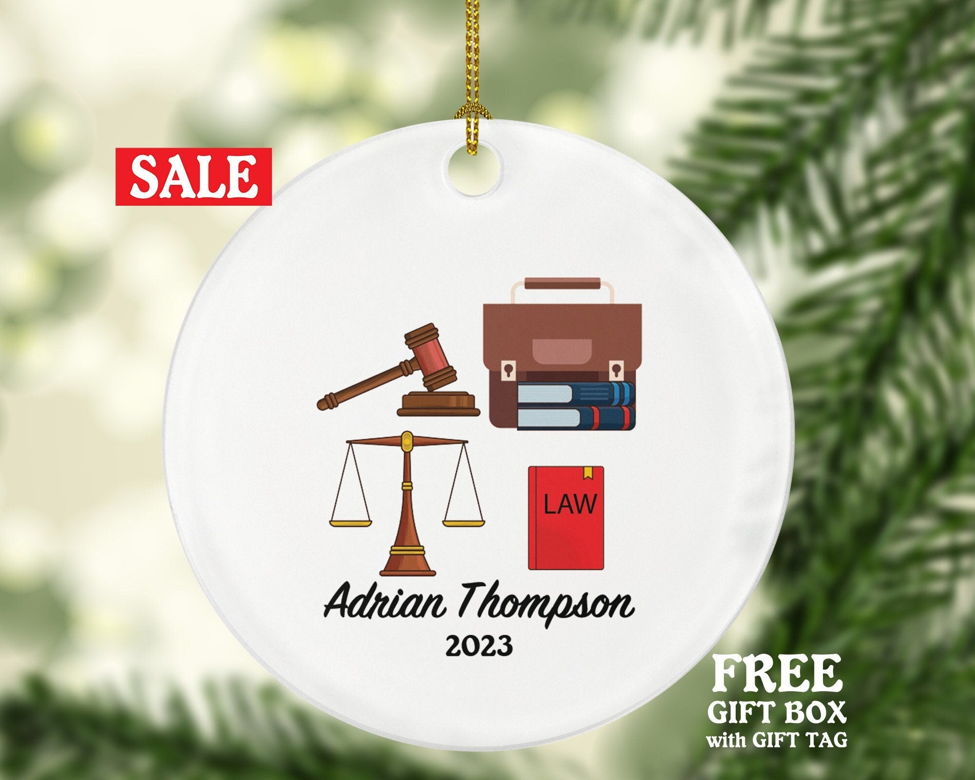 Law Judge Christmas Ornament Personalized - Custom Gift for Attorney at Lawyer Justice Equal Crime