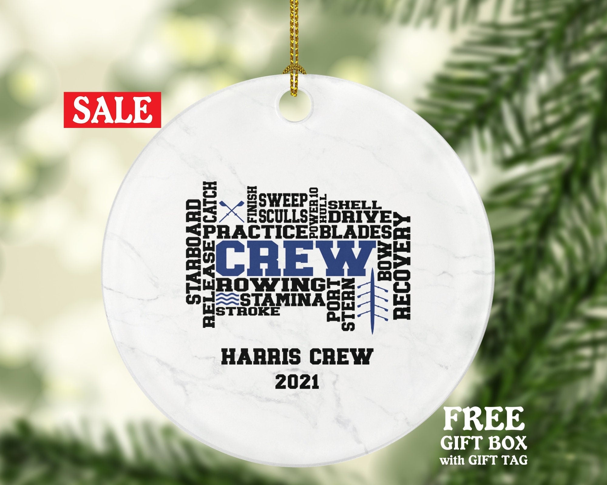 Crew Christmas Ornament Personalized - Kayak Team Kayaker Squad Water Sports Lake Canoeing Gift