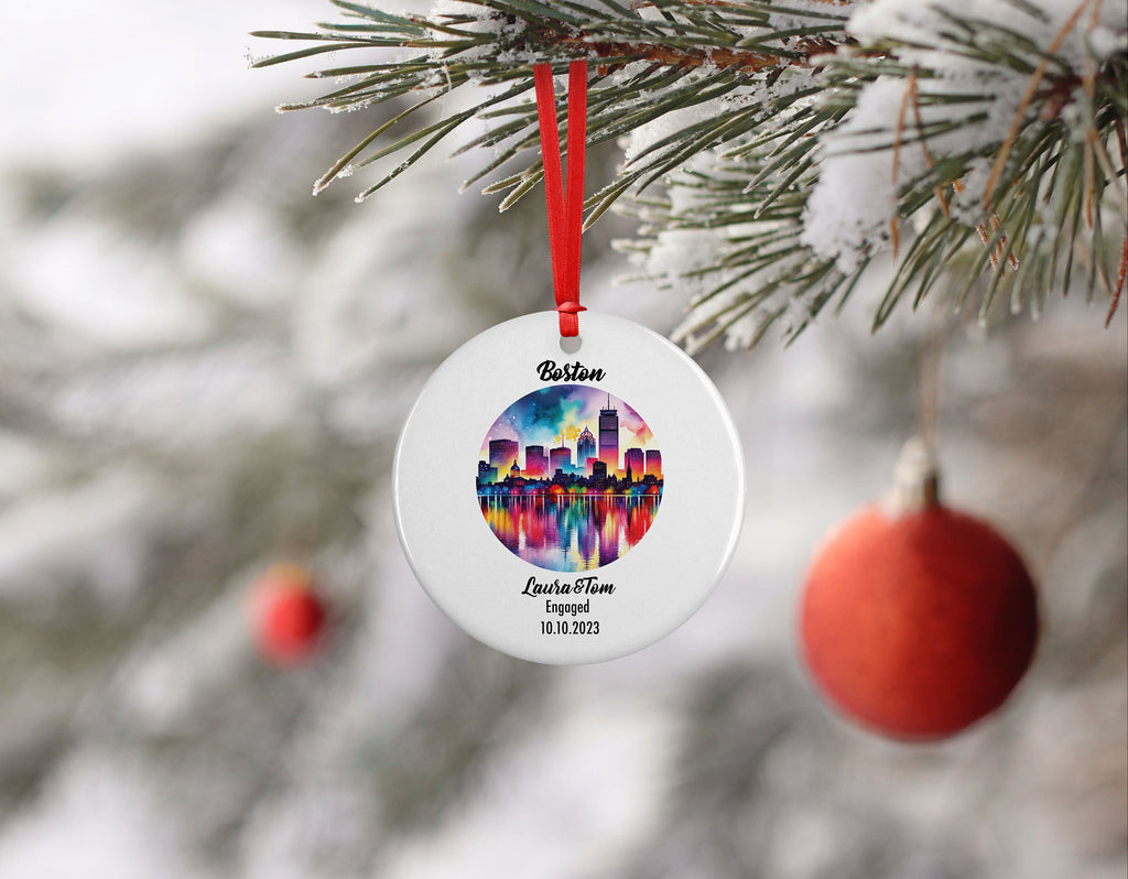 Boston Ornament, Engagement, Married, Travel, Gift for Engaged Couple, Engagement Gift, Trip, Vacation Souvenir