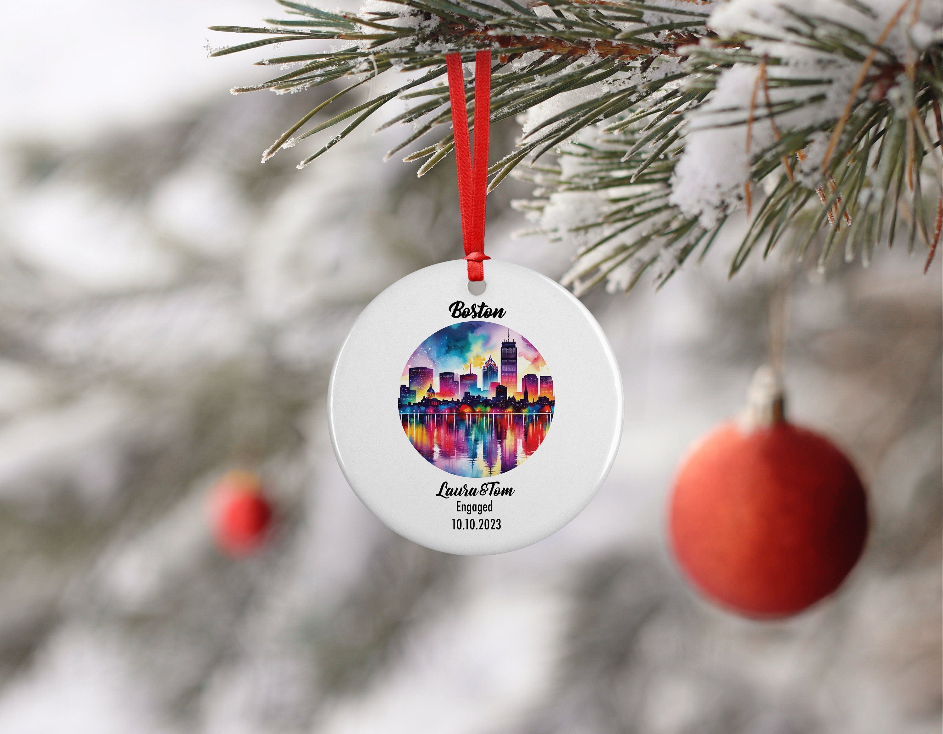 Boston Ornament, Engagement, Married, Travel, Gift for Engaged Couple, Engagement Gift, Trip, Vacation Souvenir