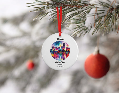 Boston Ornament, Engagement, Married, Travel, Gift for Engaged Couple, Engagement Gift, Trip, Vacation Souvenir