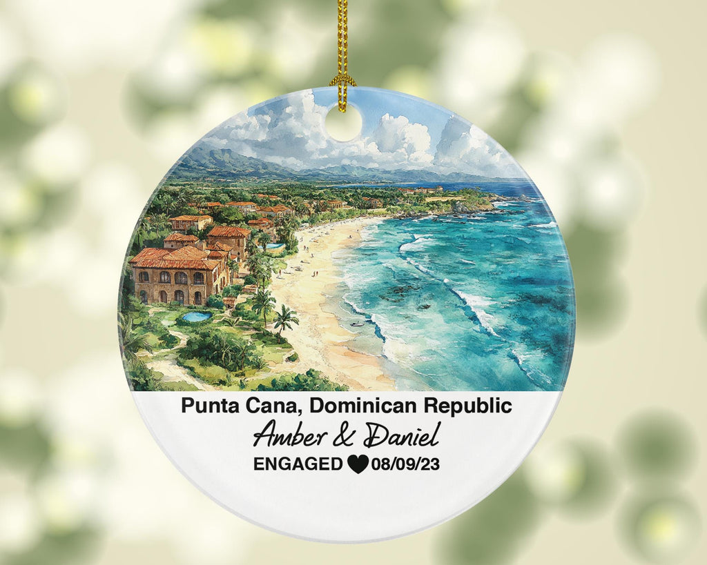 Custom Punta Cana Christmas Ornament, Palm Groves, Saona Island, Personalized Couple Gift, Celebrate Wedding, Engagement, Honeymoon