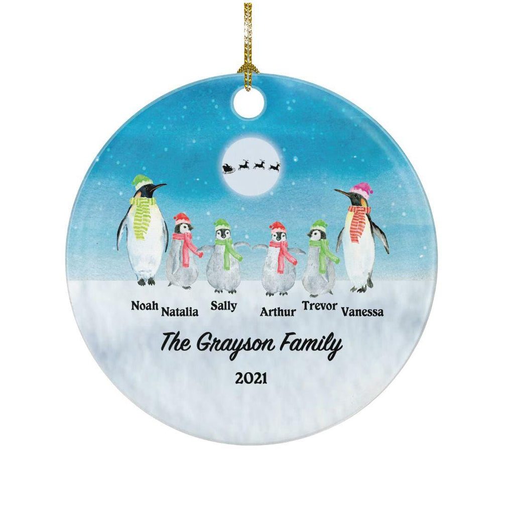 Family of 2 3 4 5 6 Personalized Christmas Ornament - Two Three Four Five Six Custom Penguin Family Big Mom Dad Kids Children