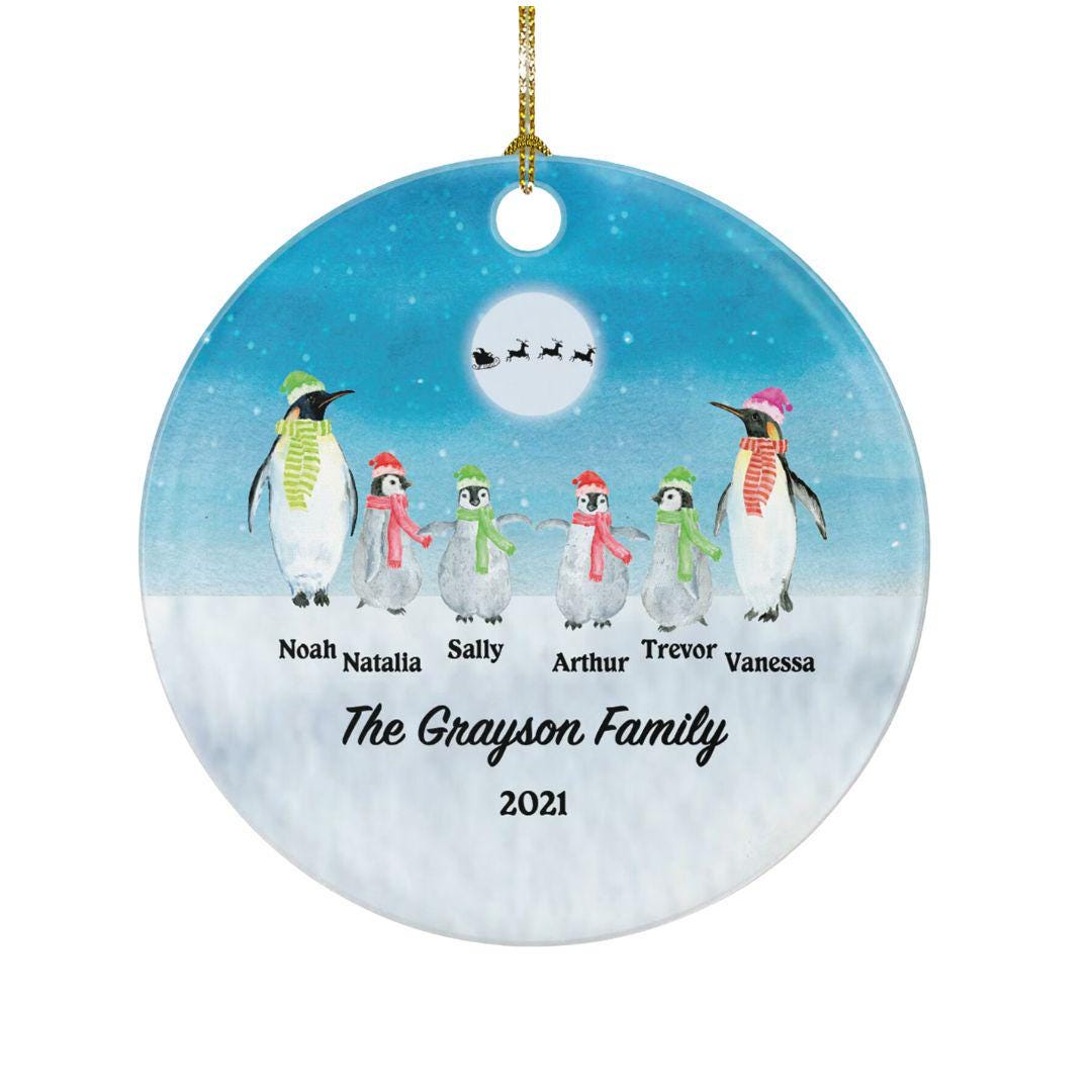 Family of 2 3 4 5 6 Personalized Christmas Ornament - Two Three Four Five Six Custom Penguin Family Big Mom Dad Kids Children
