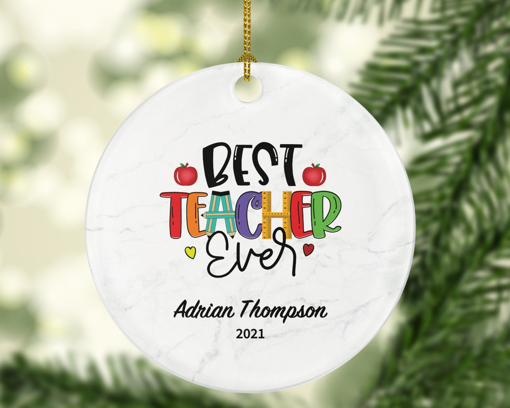 Best Teacher Ever Ornament Personalized - Teacher Custom Gift for from Student appreciation Mr Mrs School Graduate Graduation Mr. Mrs