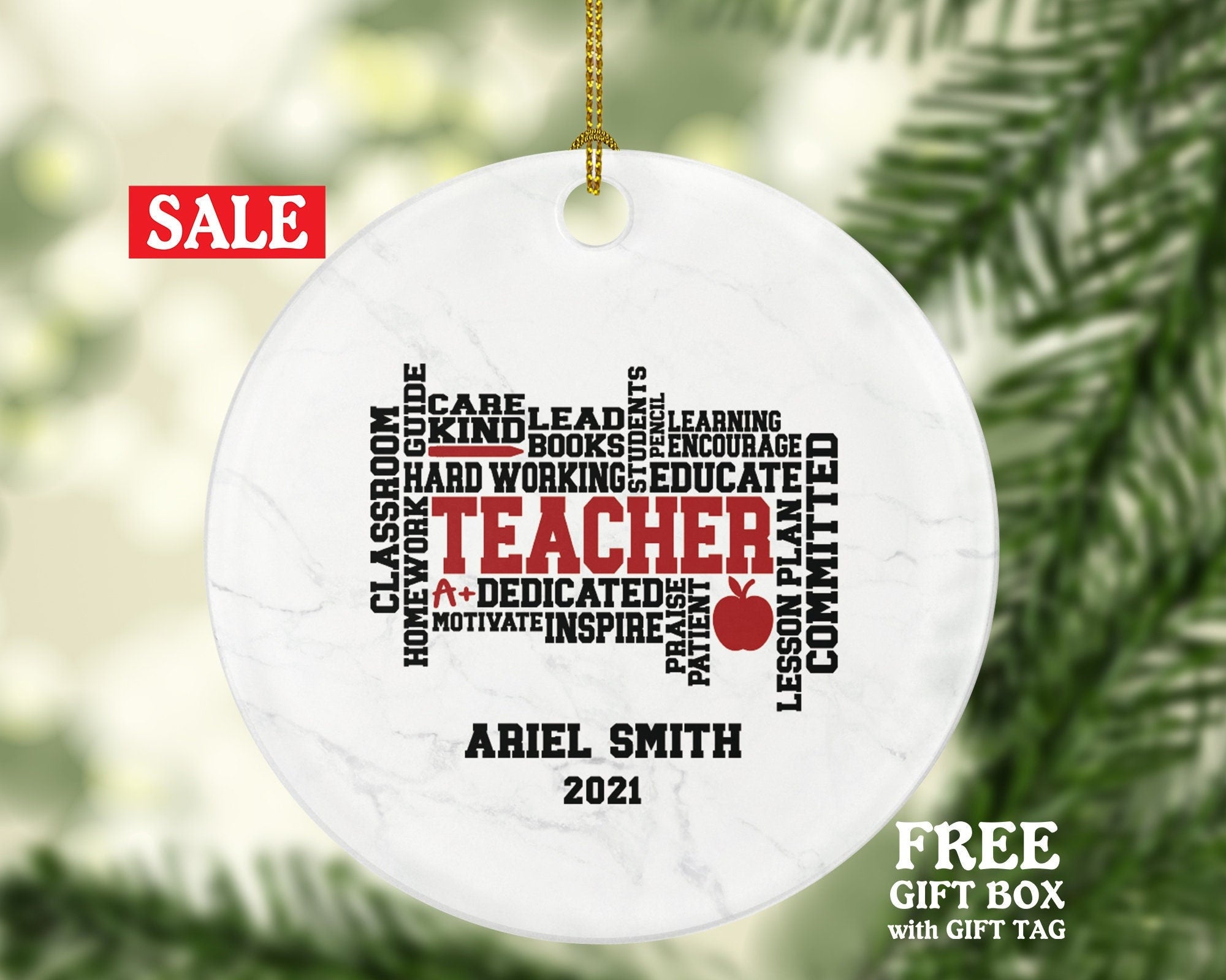 Outstanding Teacher Ornament Personalized - Custom Gift from Student Appreciation Mr Mrs School Graduate Graduation