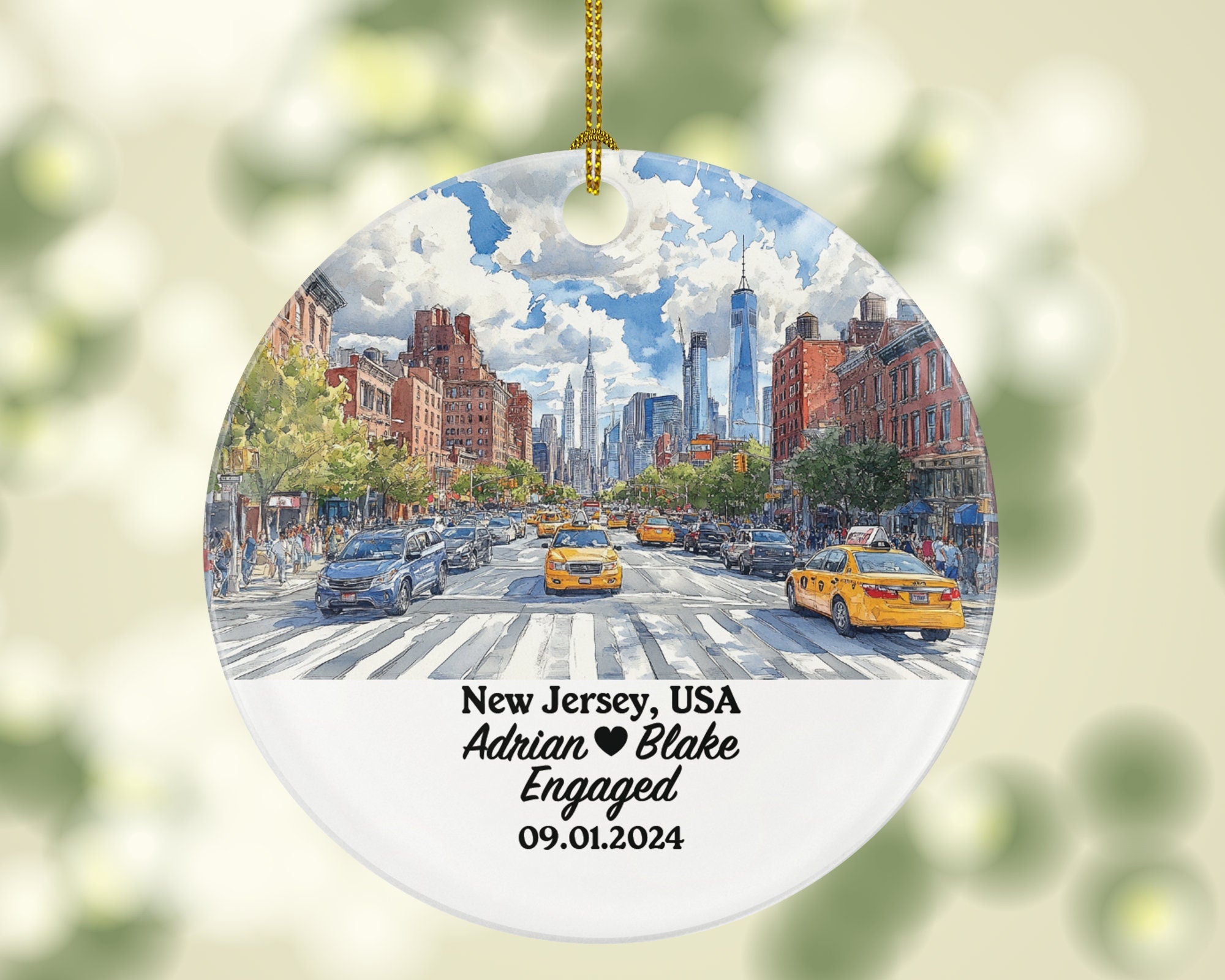 New Jersey Christmas Ornament Personalized - NJ Engaged Married Family Together Couple Travel Honeymoon Engagement Marriage