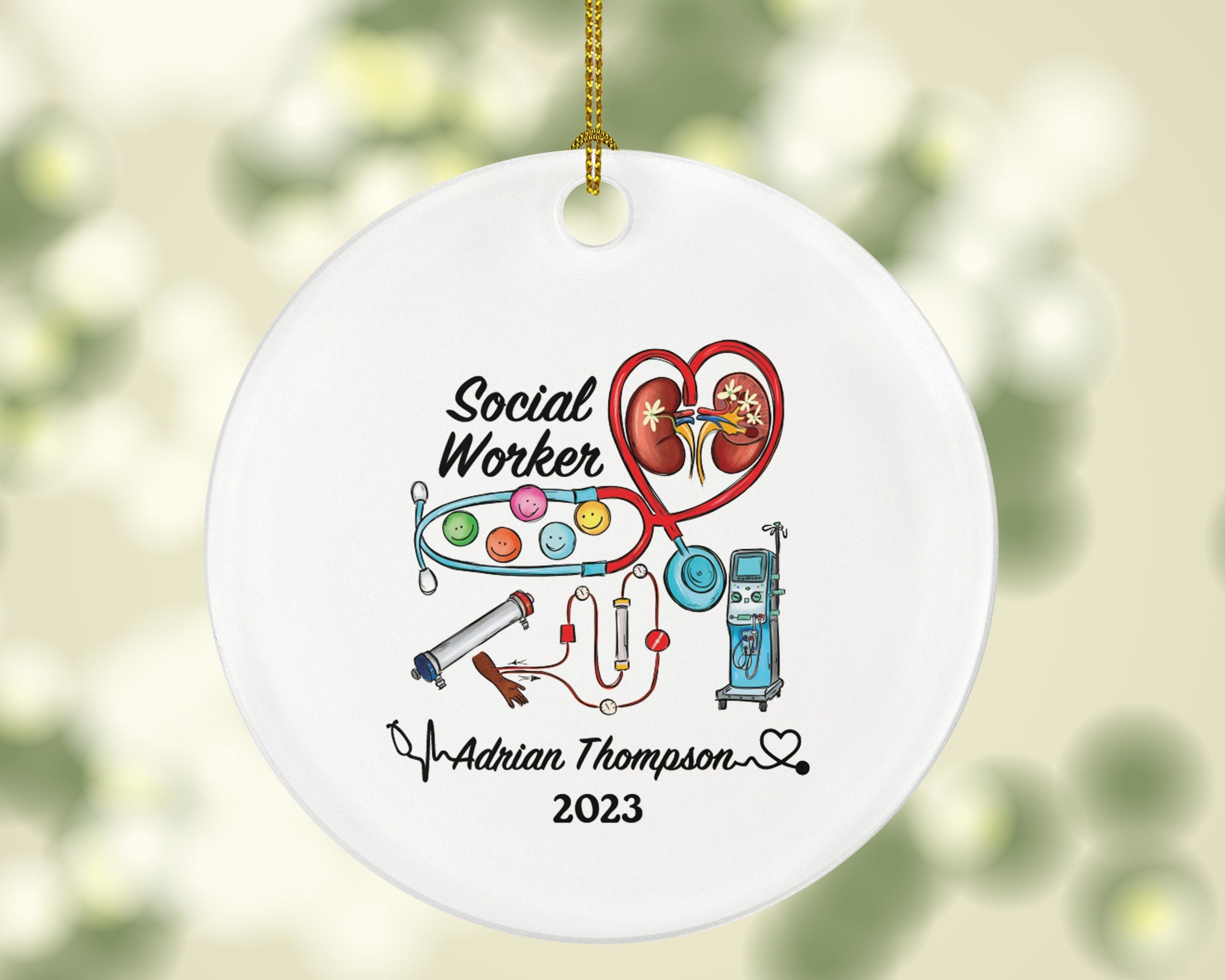 Dialysis Social Worker Christmas Ornament Personalized -  Urinary System Patient Employee Custom Name Year Gift