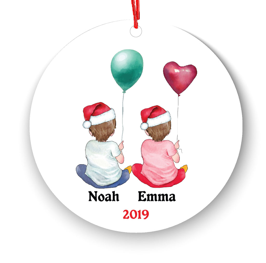 Personalized Christmas Ornament Twin Baby Boys Girls Baby's First New Baby Portrait Parent Mommy Daddy Mom Dad Newborn 1st Gift Custom Name