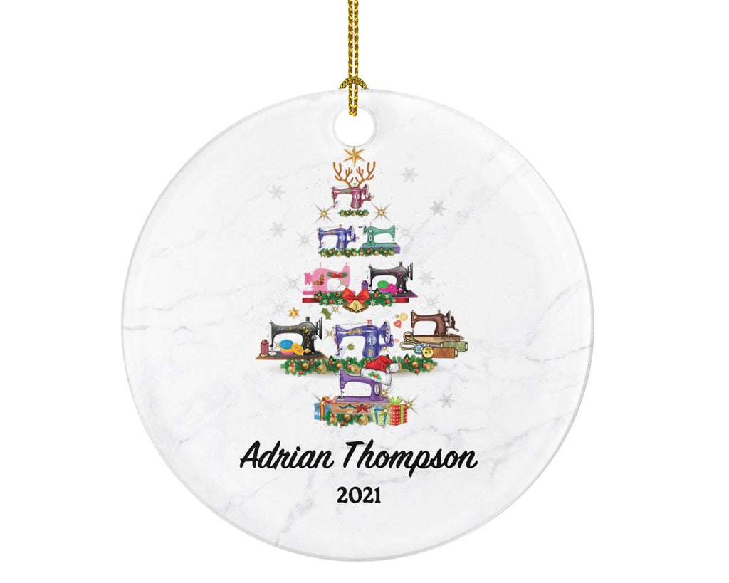 Sewing Christmas Ornament Personalized - Sewing Lover - Sewer Quilter Stitcher Tailor Custom Gift - Sewing Machine Tree
