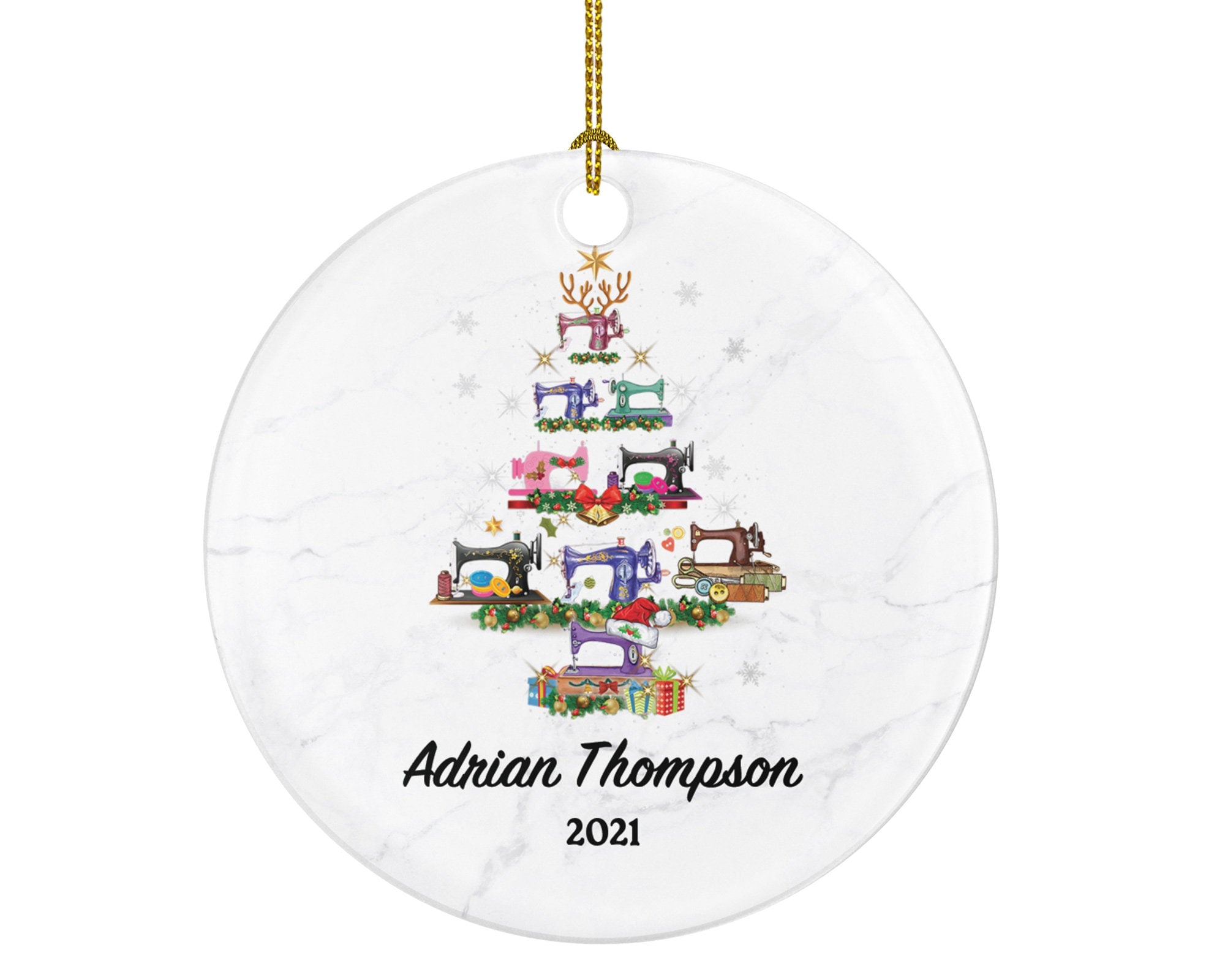 Sewing Christmas Ornament Personalized - Sewing Lover - Sewer Quilter Stitcher Tailor Custom Gift - Sewing Machine Tree