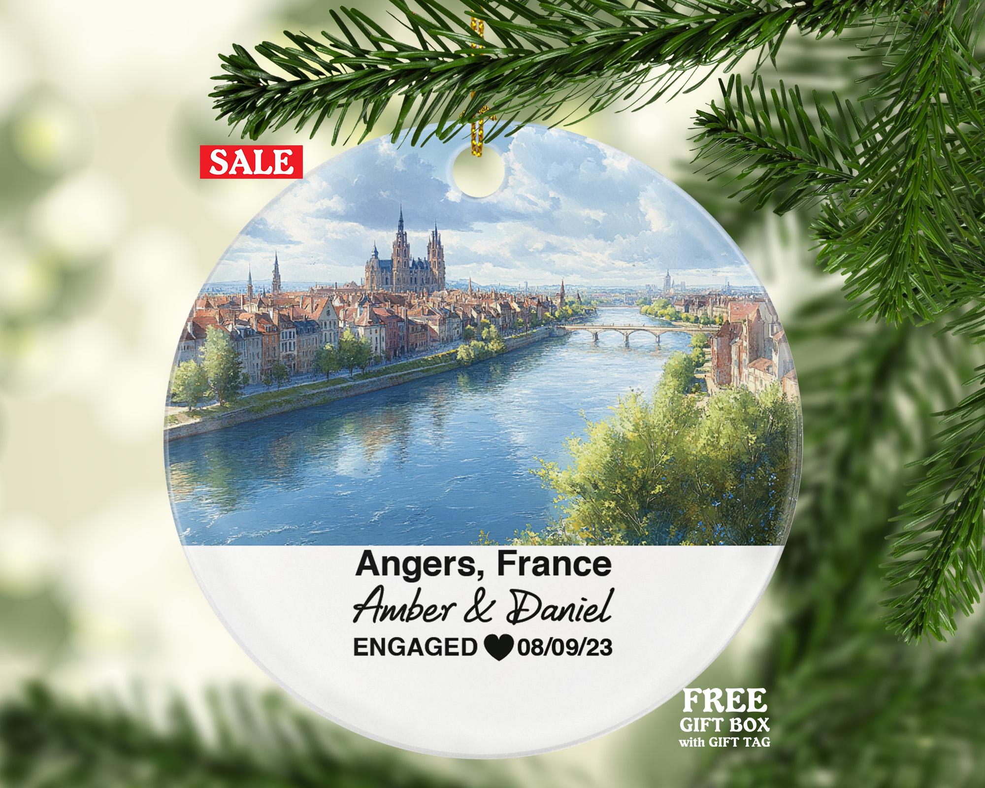 Personalized Angers France Christmas Ornament, Château d'Angers, Maine River, Mr & Mrs Wedding, Engagement, or Honeymoon Keepsake to Couples