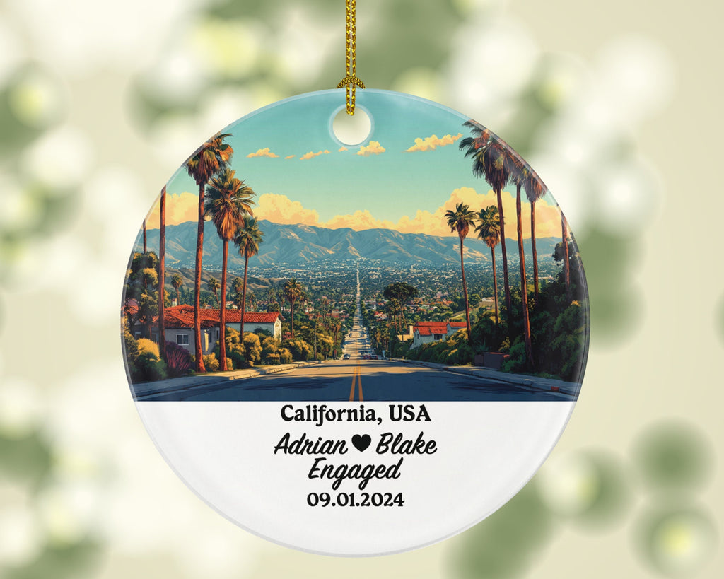 California Christmas Ornament Personalized - CA Engaged Married Family Together Couple Travel Honeymoon Engagement Marriage