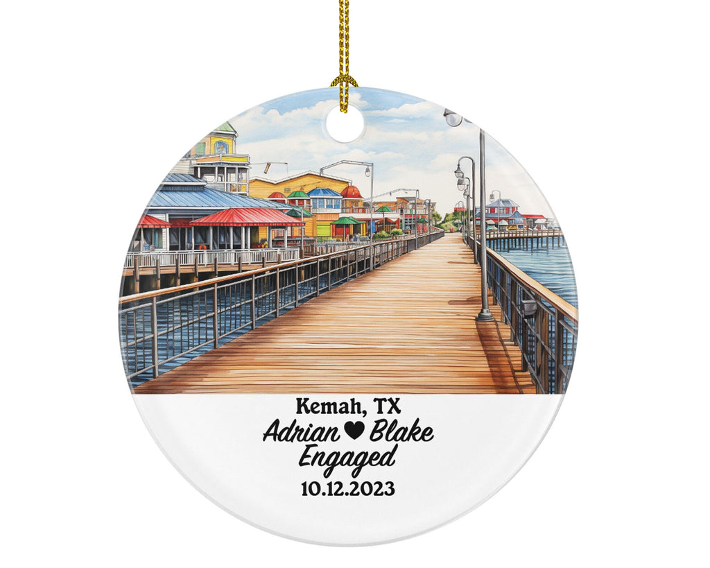 Kemah Texas Christmas Ornament Personalized - TX Engaged Married Family Together Couple Travel Honeymoon Wedding Engagement Marriage