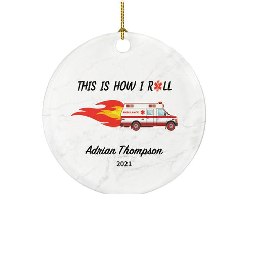 Ambulance Driver Christmas Ornament Personalized - Fist Responder, Ambulance, Ride the EMT Custom Name Year Holiday Gift
