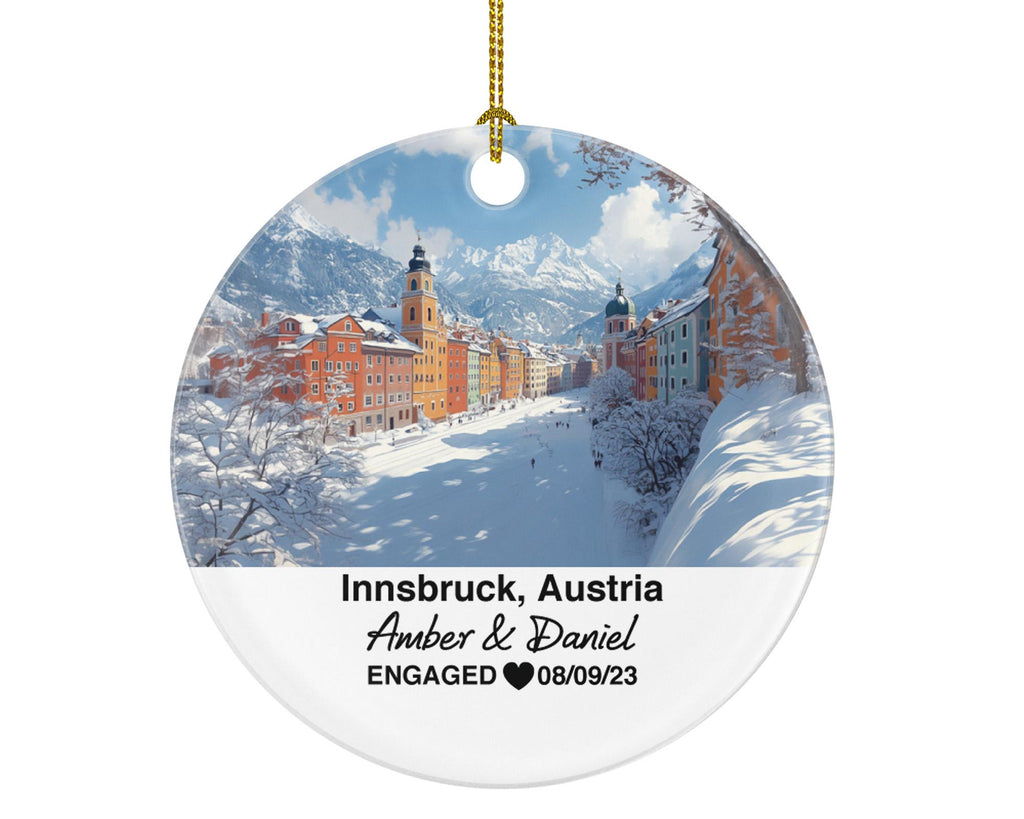 Custom Austria Innsbruck Ornament – Personalized Alpine Scenery, Golden Roof Keepsake, Couple Gift for Wedding or Honeymoon