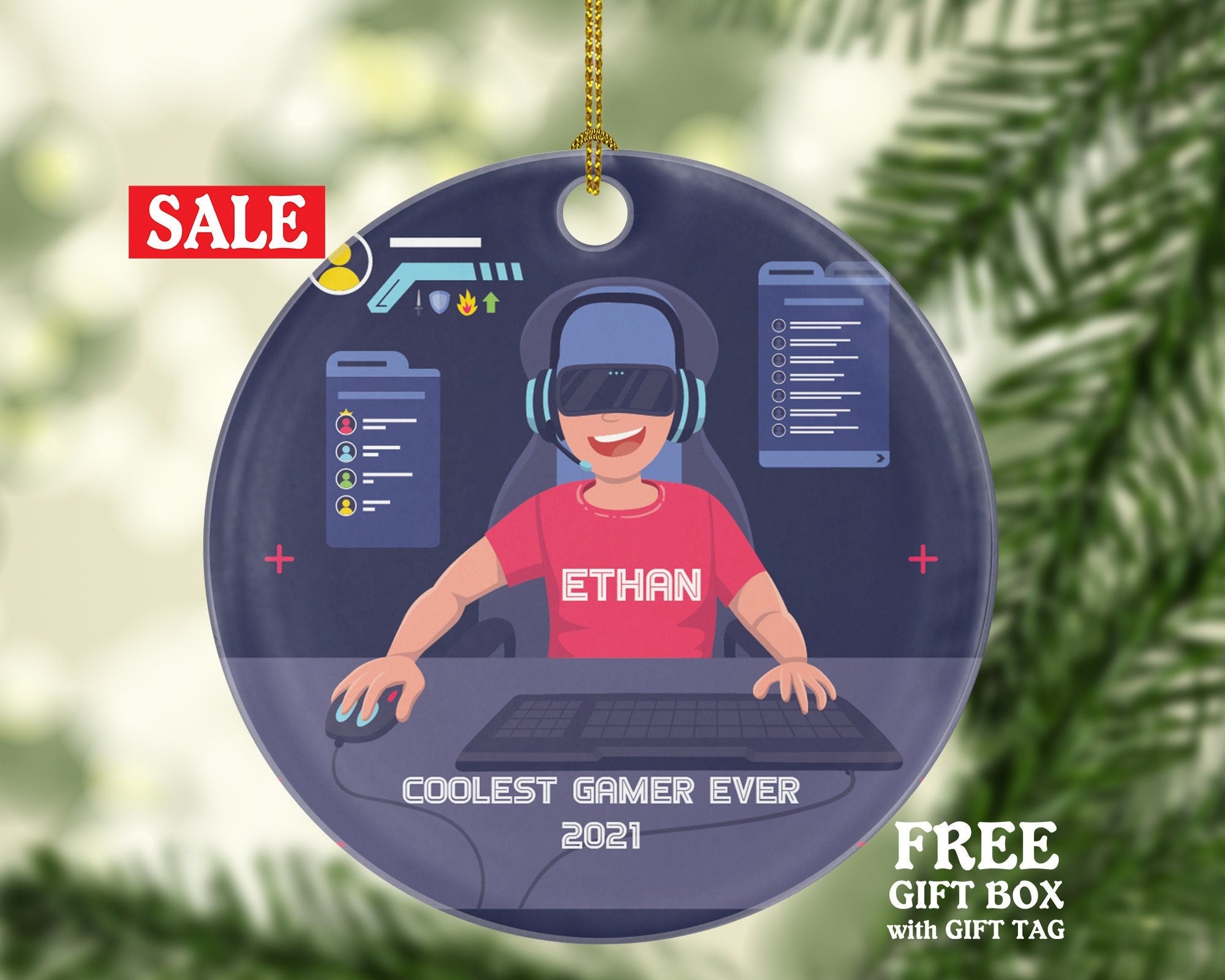 Personalized Playing Video Game Player Gamer Boy Game Christmas Ornament for Tree Gamer Boy Controller Addict