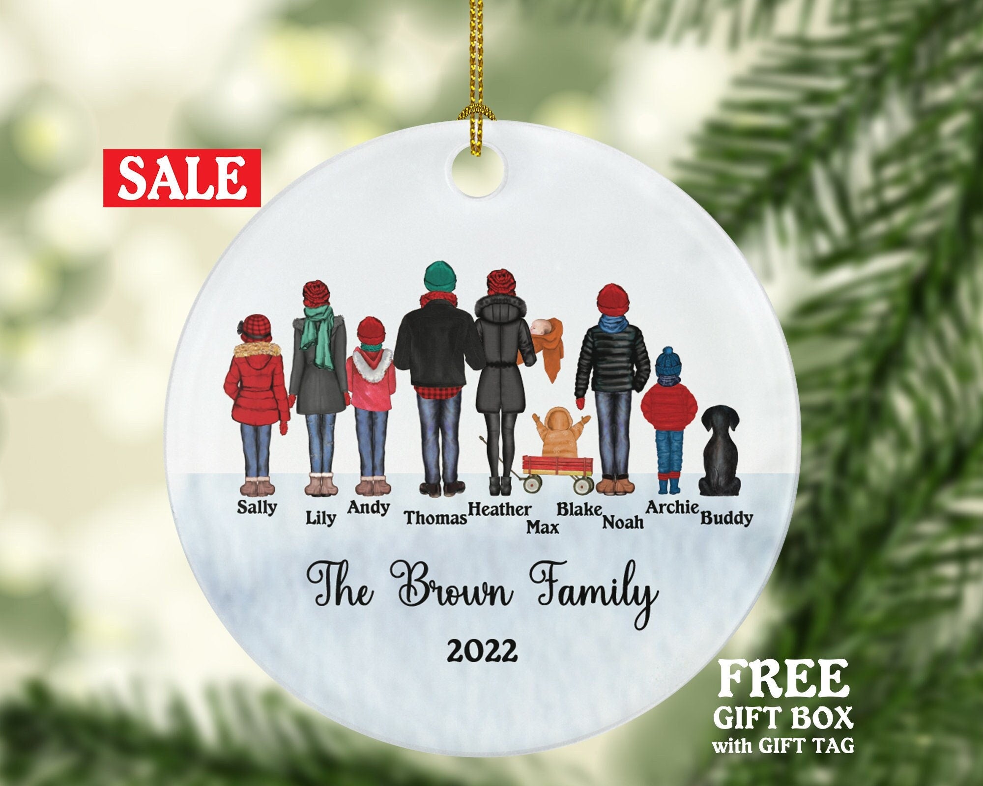 Family with Pet Dog Cat Christmas Ornament Custom Fur Boy Girl New Baby Mom Dad Gift Lover Owner Holiday Rescue - Up to 10 Characters