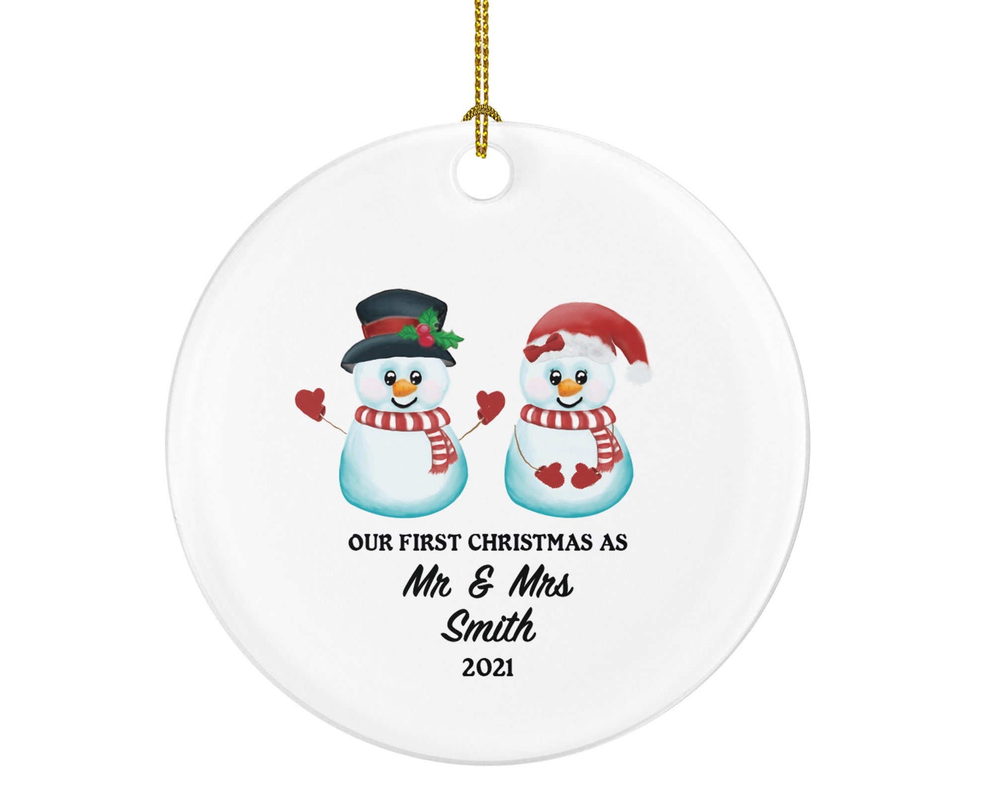 First Christmas as Mr & Mrs Married Couple Christmas Ornament Personalized - Newlywed Mr. and Mrs. Wedding Gift - Snowmen