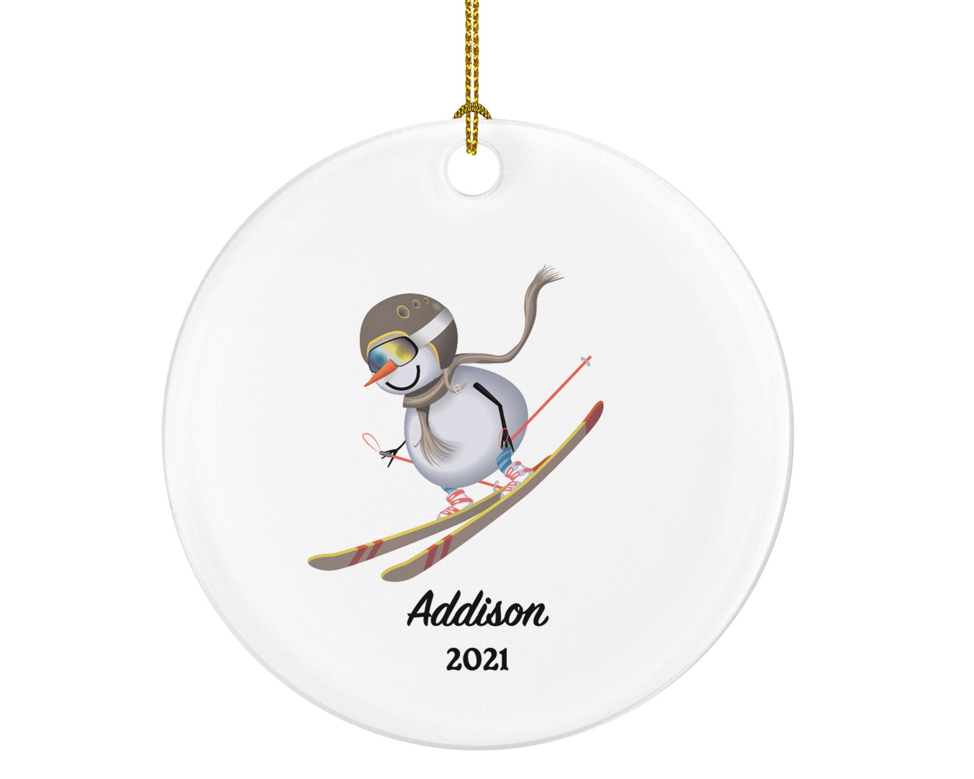 Downhill Skier Skiing Christmas Ornament, Ski Trip Vacation, Winter Sports Snowmen Personalized Gift Sports Hobby Occupation