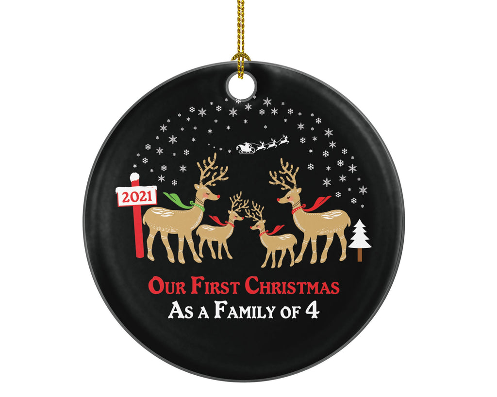 First Christmas As A Family Of 4 Ornament - Four Snow Deer Reindeer Kids Children Mom Dad New Mommy Daddy Baby Girl Boy Father Mother
