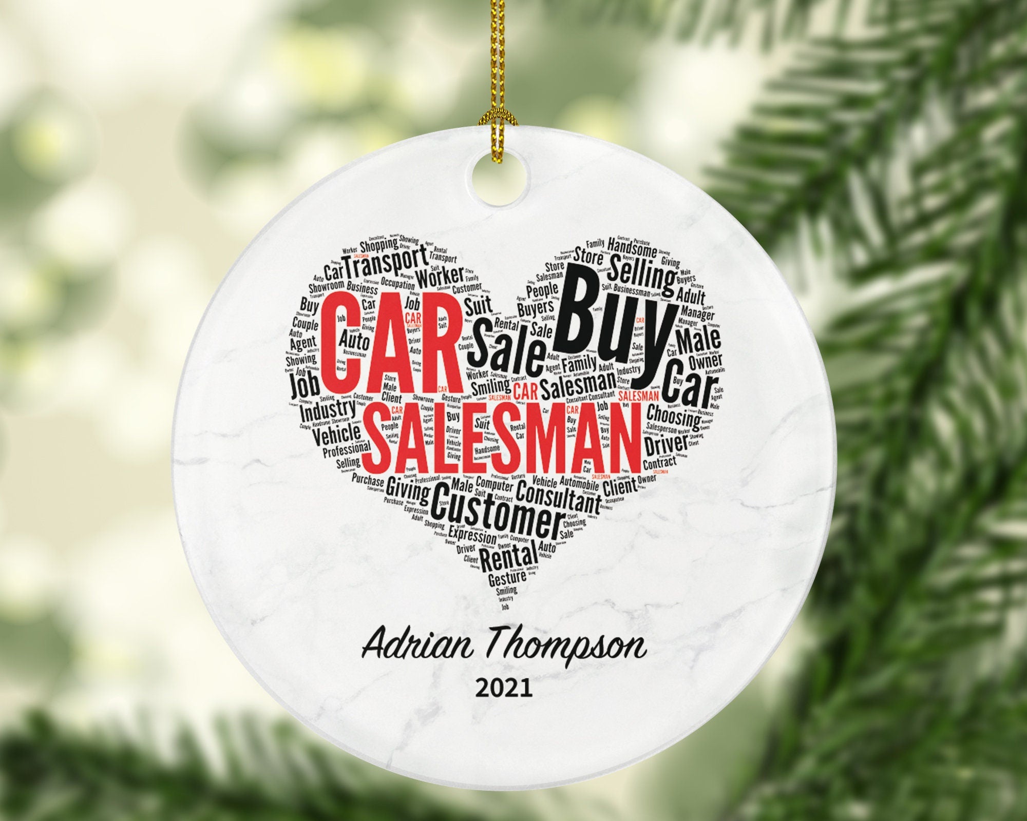 Car Salesman Christmas Ornament Personalized - Selling Car Salesperson Gift - Custom Name Year