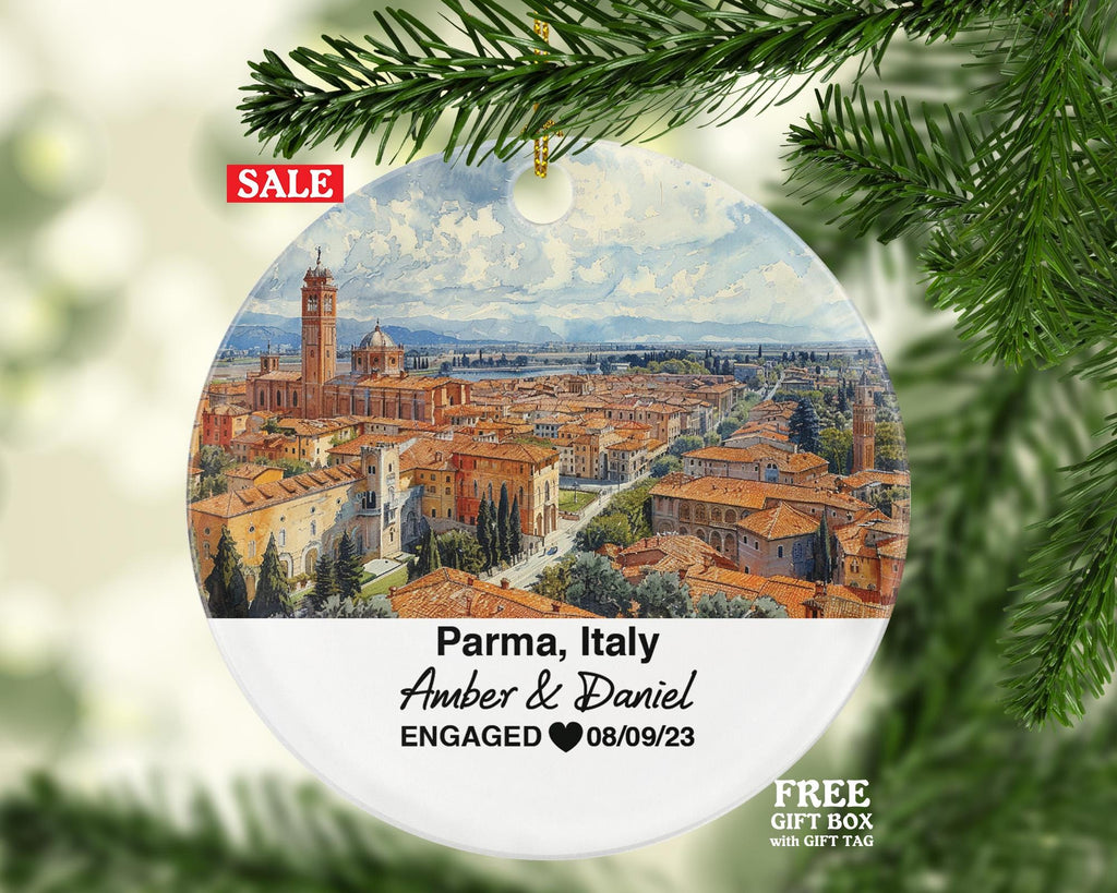 Custom Parma Italy Ornament, Parmigiano Cheese, Parma Ham, Personalized Couple Gift, Celebrate Wedding, Engagement, Honeymoon