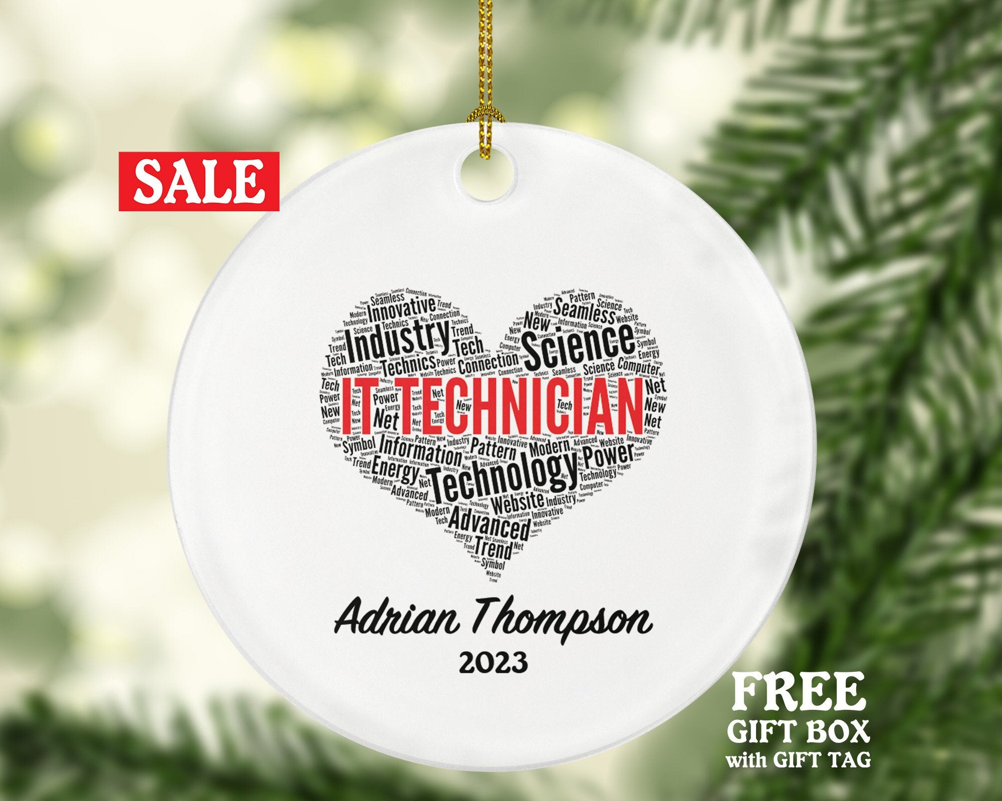 IT Technician Christmas Ornament Personalized - Information Technology Engineer Computer Tech Administrator Specialist Employer Boss