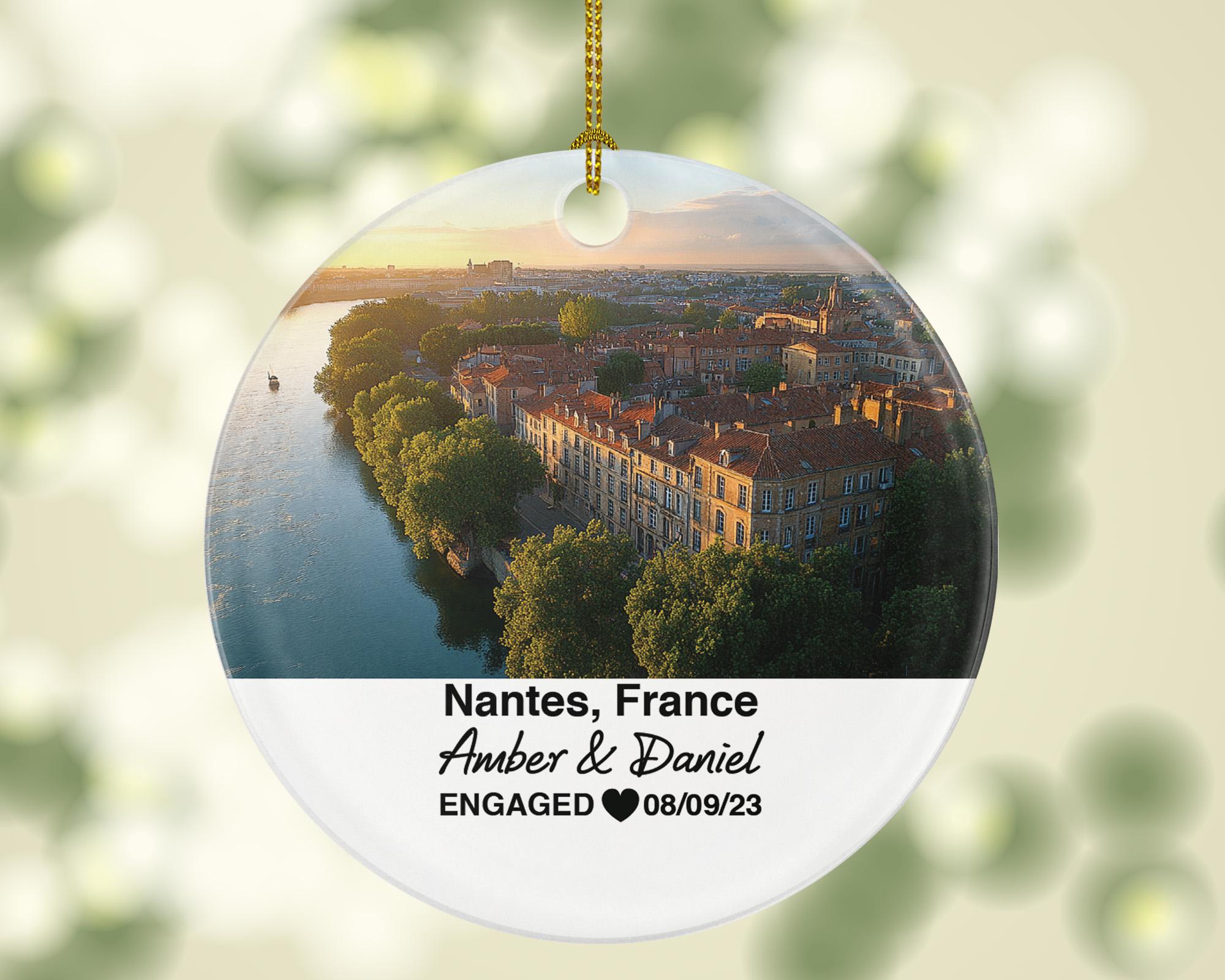 Personalized Nantes France Christmas Ornament, Château des Ducs de Bretagne, Mr & Mrs Wedding, Engagement, or Honeymoon Keepsake for Couples