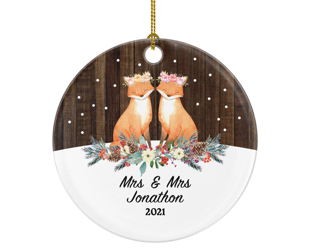 Personalized Gay Lesbian Couple Christmas Ornament Pride Fox LGBT - Lgbtq - Gay Pride - Love is Love - Love Wins Same Sex Marriage