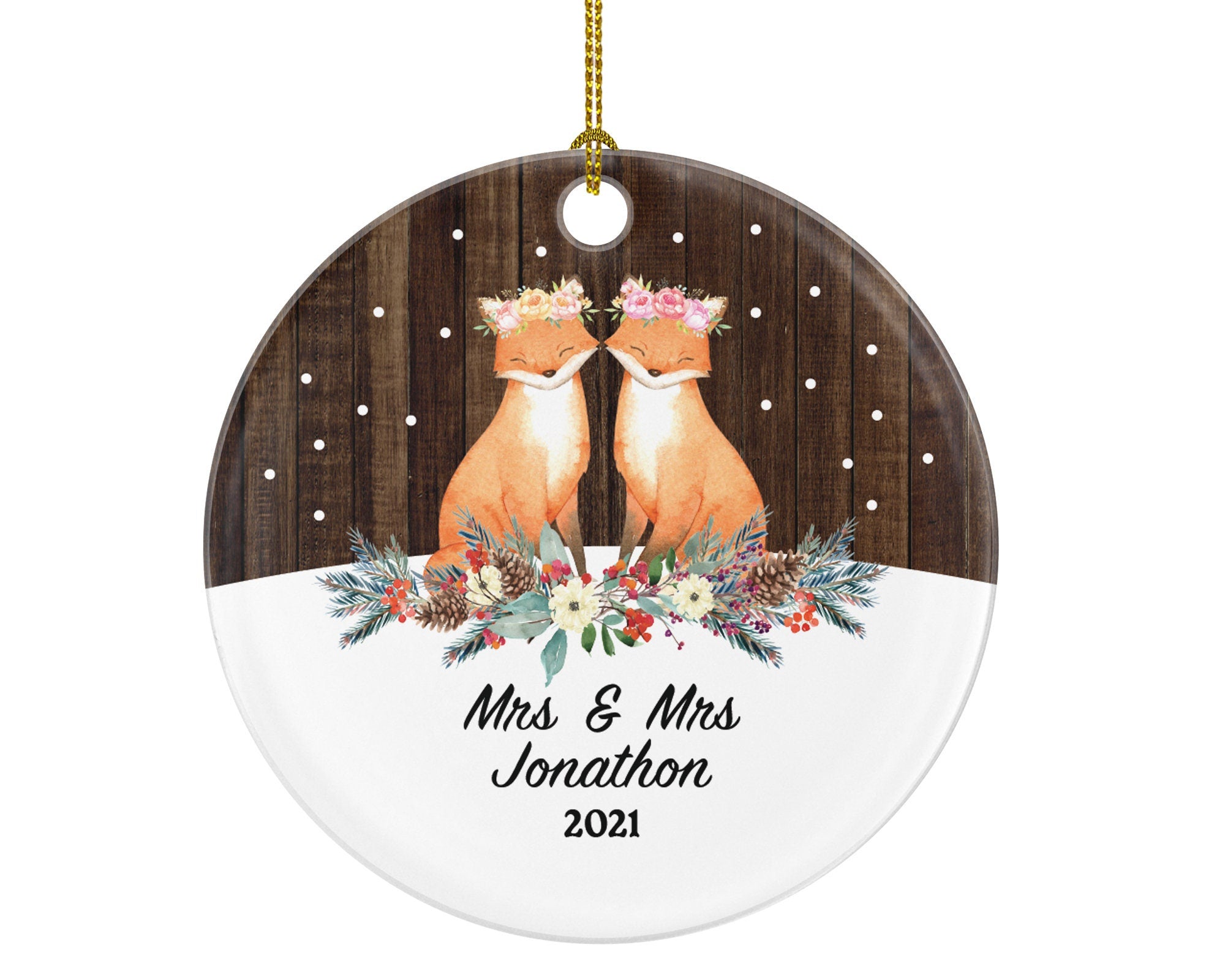 Personalized Gay Lesbian Couple Christmas Ornament Pride Fox LGBT - Lgbtq - Gay Pride - Love is Love - Love Wins Same Sex Marriage
