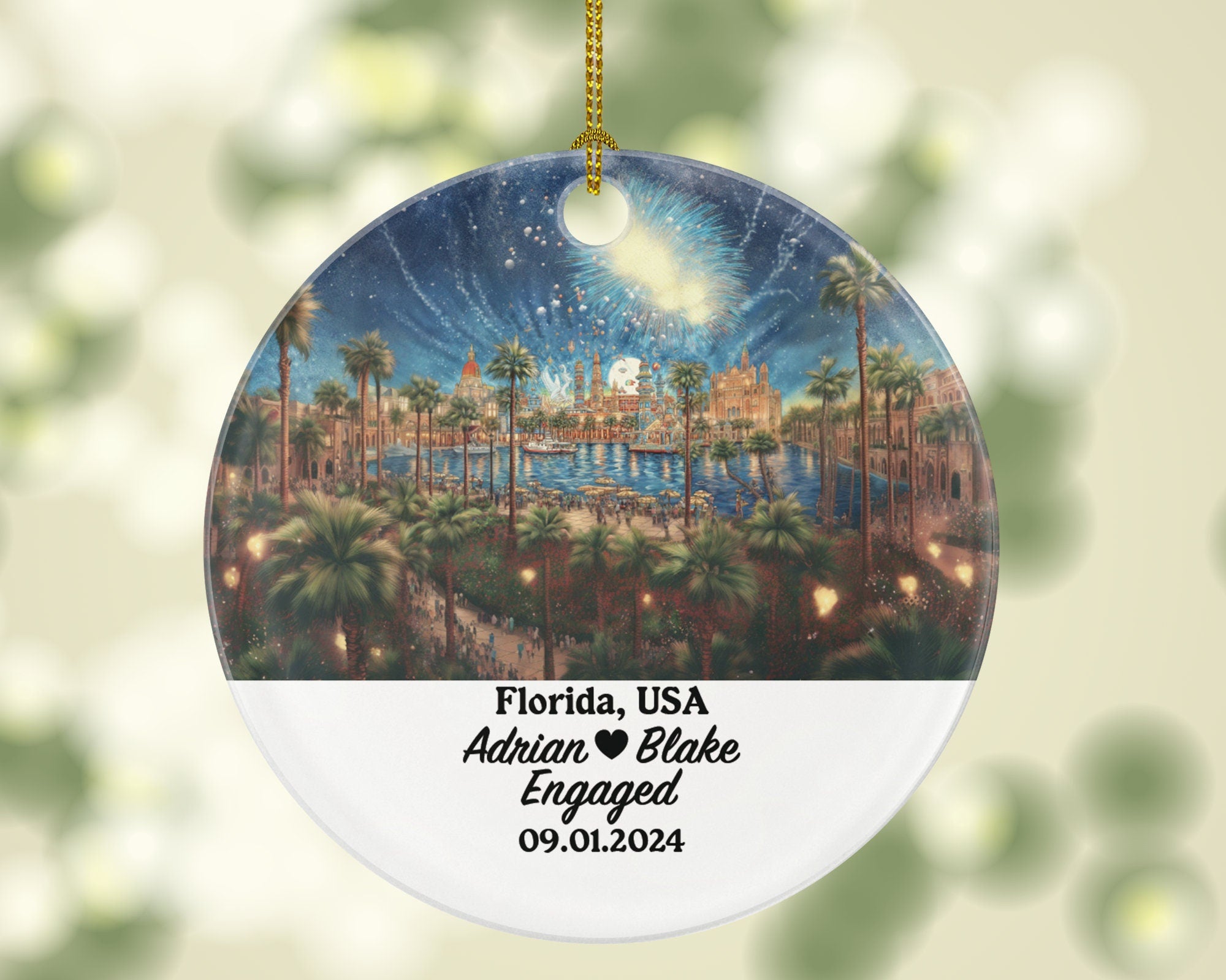 Florida Christmas Ornament Personalized - FL Engaged Married Family Together Couple Travel Honeymoon Engagement Marriage