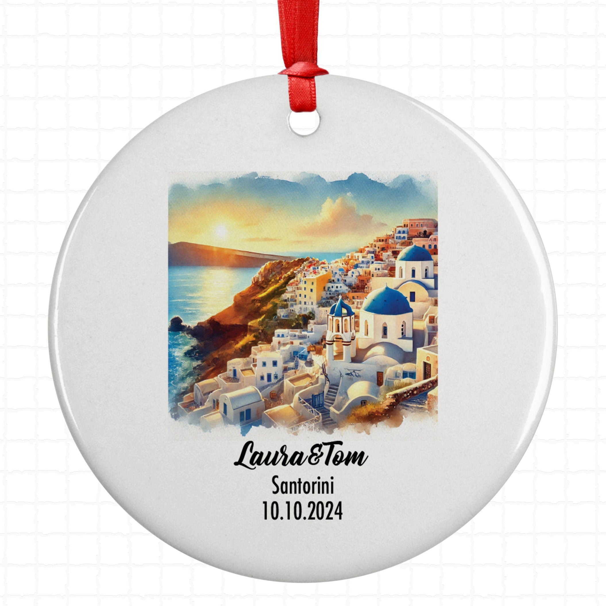 Santorini, Greece, Ornament, Engagement, Married, Travel, Gift for Engaged Couple, Engagement Gift, Trip, Vacation Souvenir
