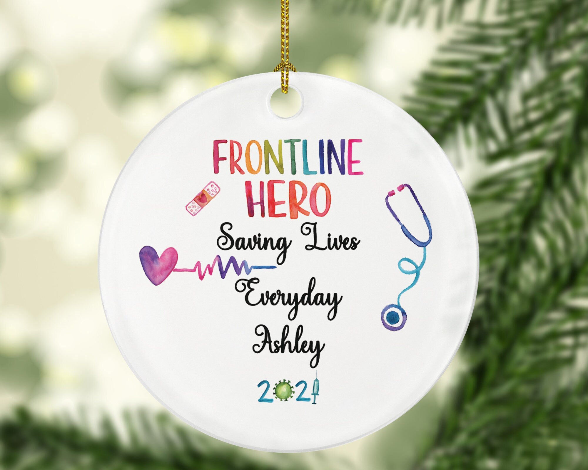 Frontline Heroes Medical Health Worker Doctor Christmas Ornament, Custom Gift from Patient for Nurse Physician Physical Therapist MD RN PT