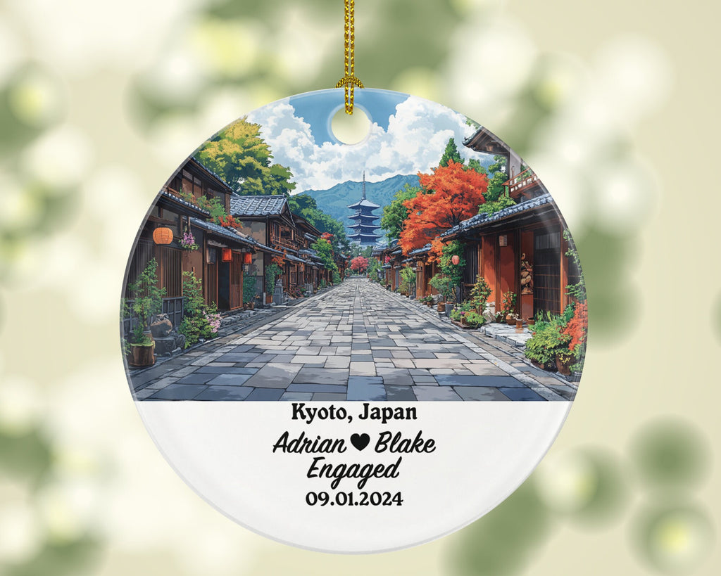 Kyoto Christmas Ornament Personalized - Japan Engaged Married Family Together Couple Travel Honeymoon Engagement Marriage