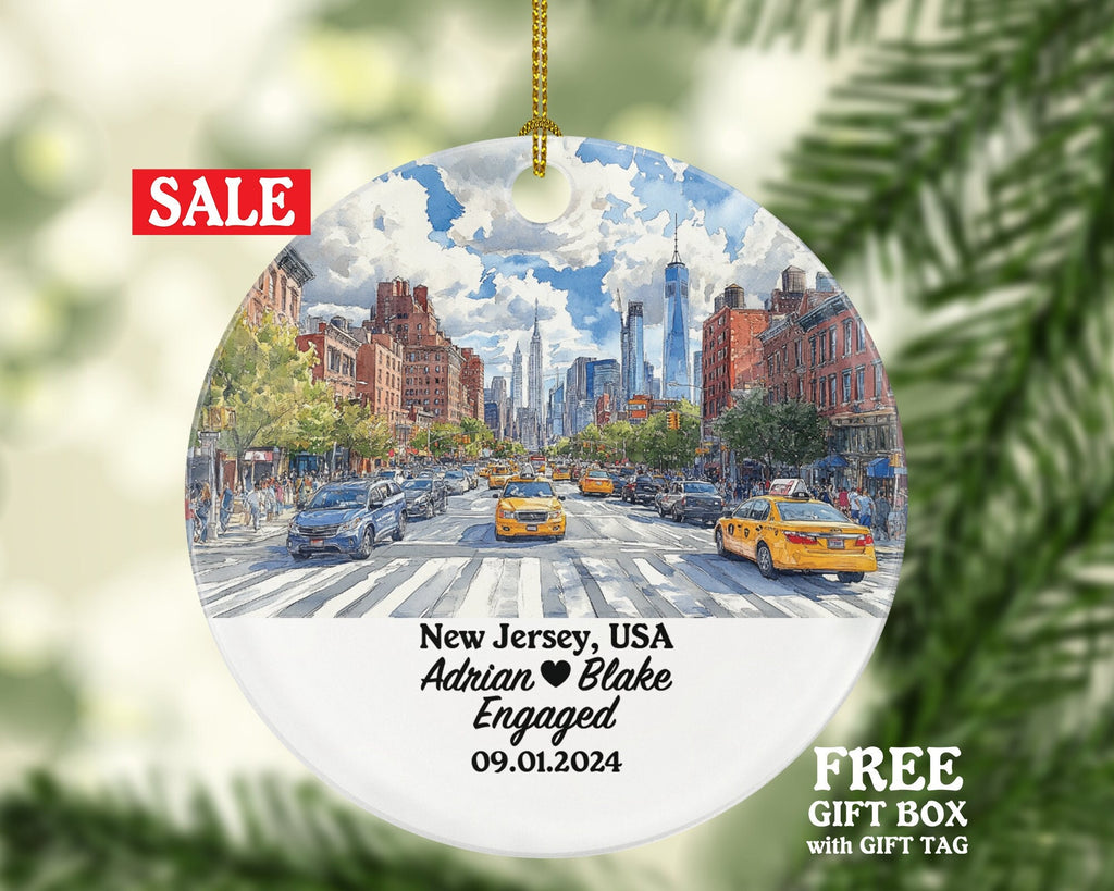 New Jersey Christmas Ornament Personalized - NJ Engaged Married Family Together Couple Travel Honeymoon Engagement Marriage