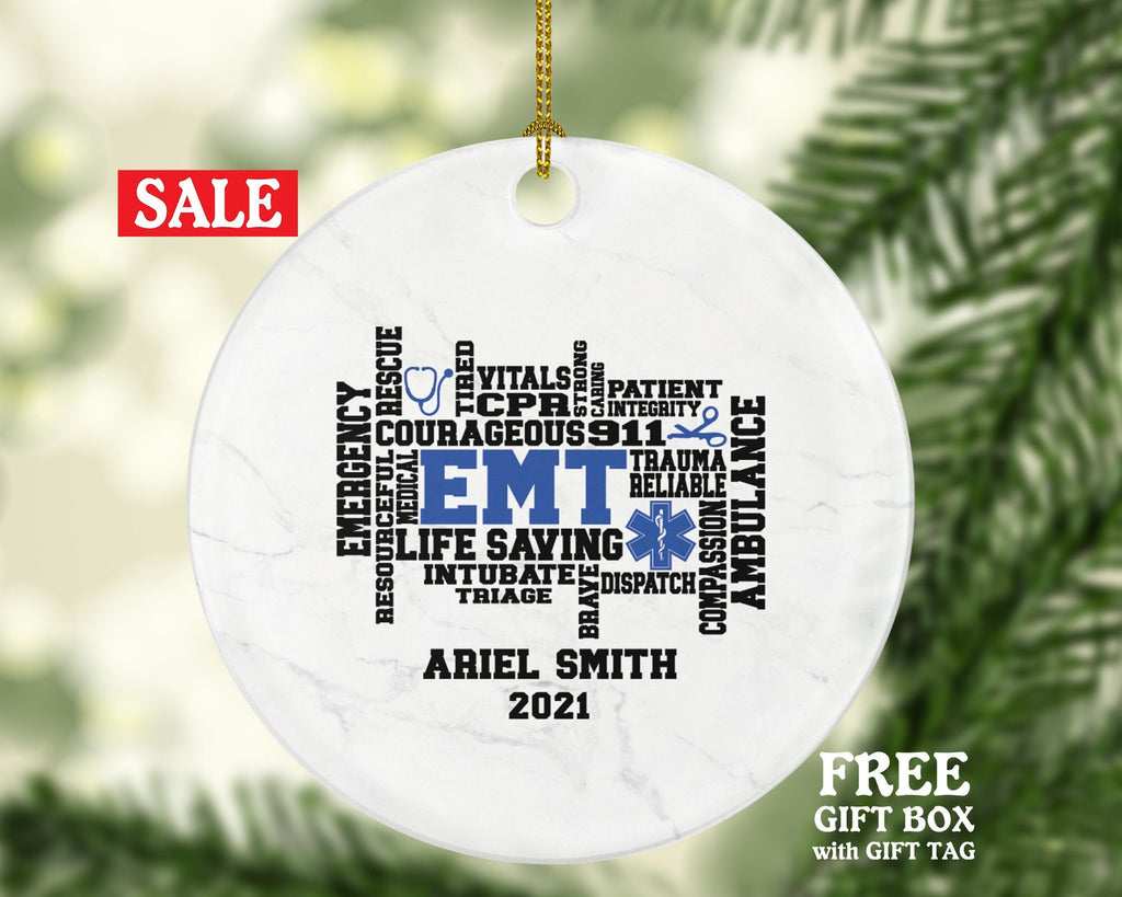 Emergency Medical Technician  EMT Christmas Ornament Personalized - Fist Responder Ambulance Custom Name Year Holiday Gift