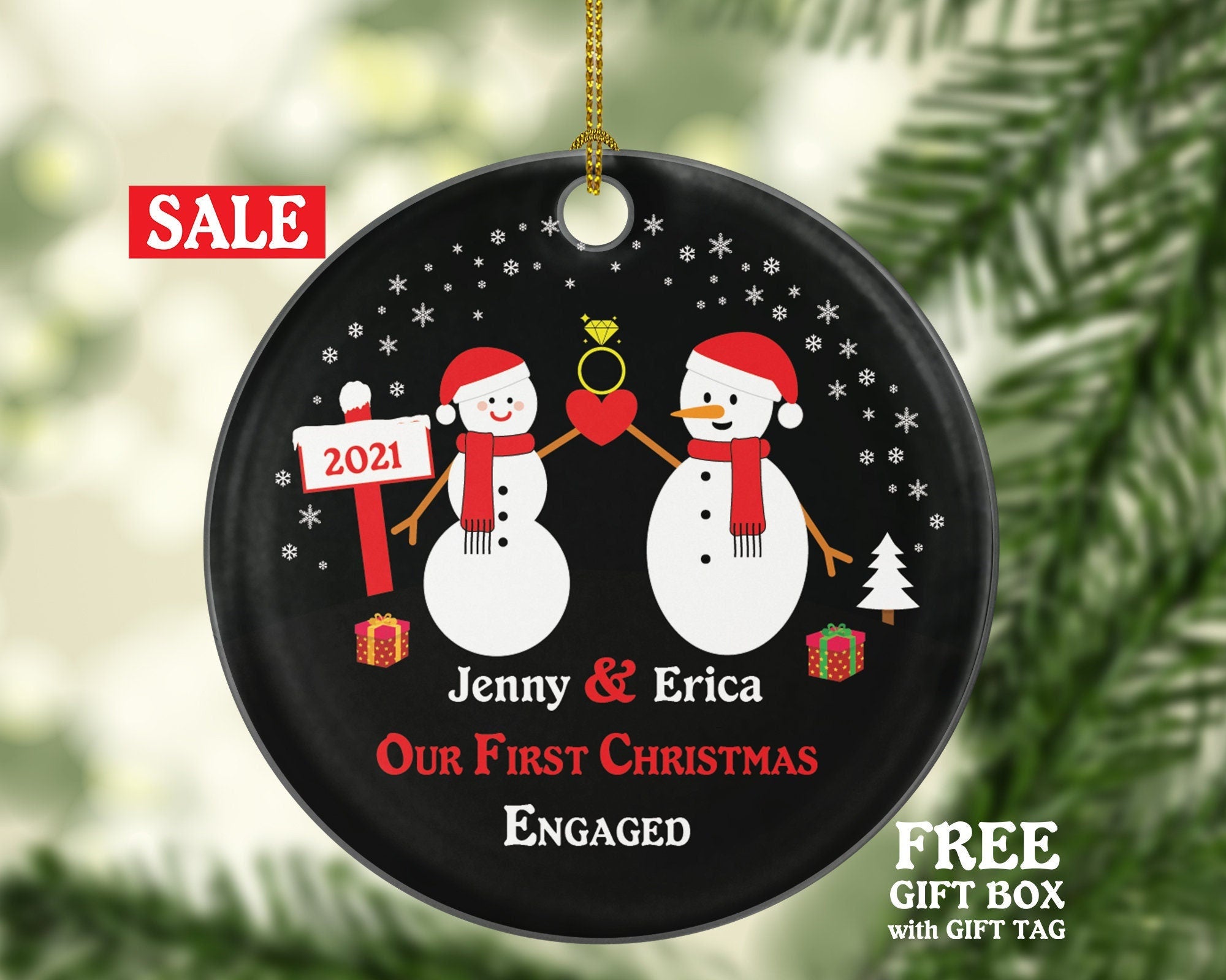 Personalized Engaged Christmas Ornament Engagement Couple Our First Newly Just Engaged She Said Yes Will You Marry Me Ring Proposal 1st