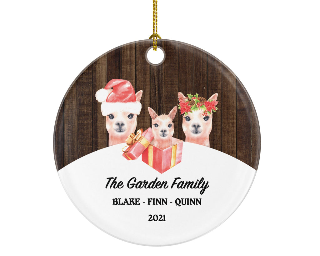 Family of 3 Personalized Ornament - First Christmas Llama Family New Baby Girl Boy Parents Mother Father Mom Dad Gift Kid Child