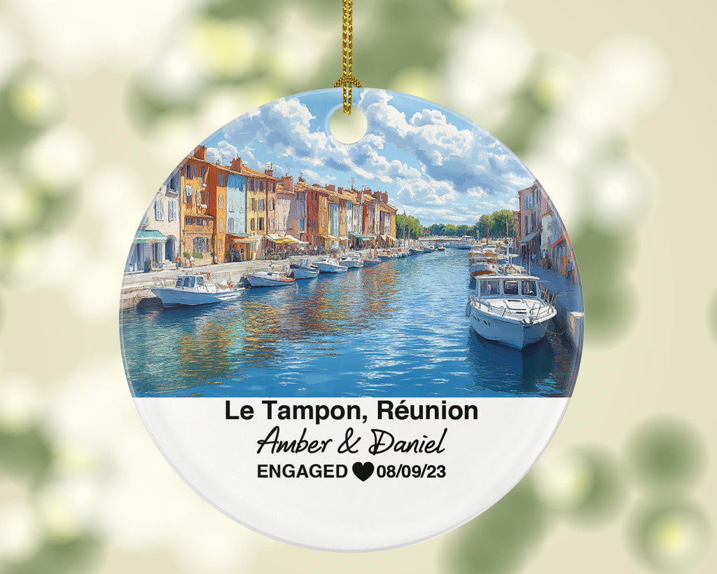 Custom Réunion Le Tampon Ornament, Piton de la Fournaise, Personalized Couple Gift, Celebrate Wedding, Engagement, Honeymoon