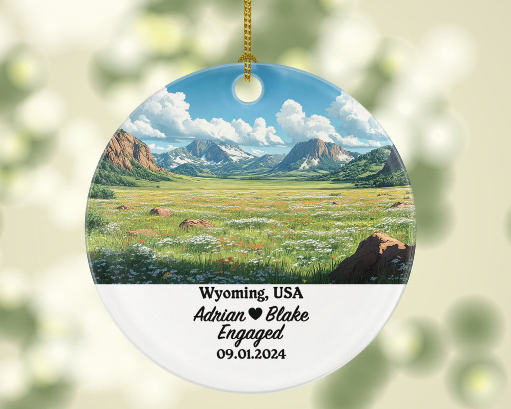 Wyoming Christmas Ornament Personalized - WY Engaged Married Family Together Couple Travel Honeymoon Engagement Marriage